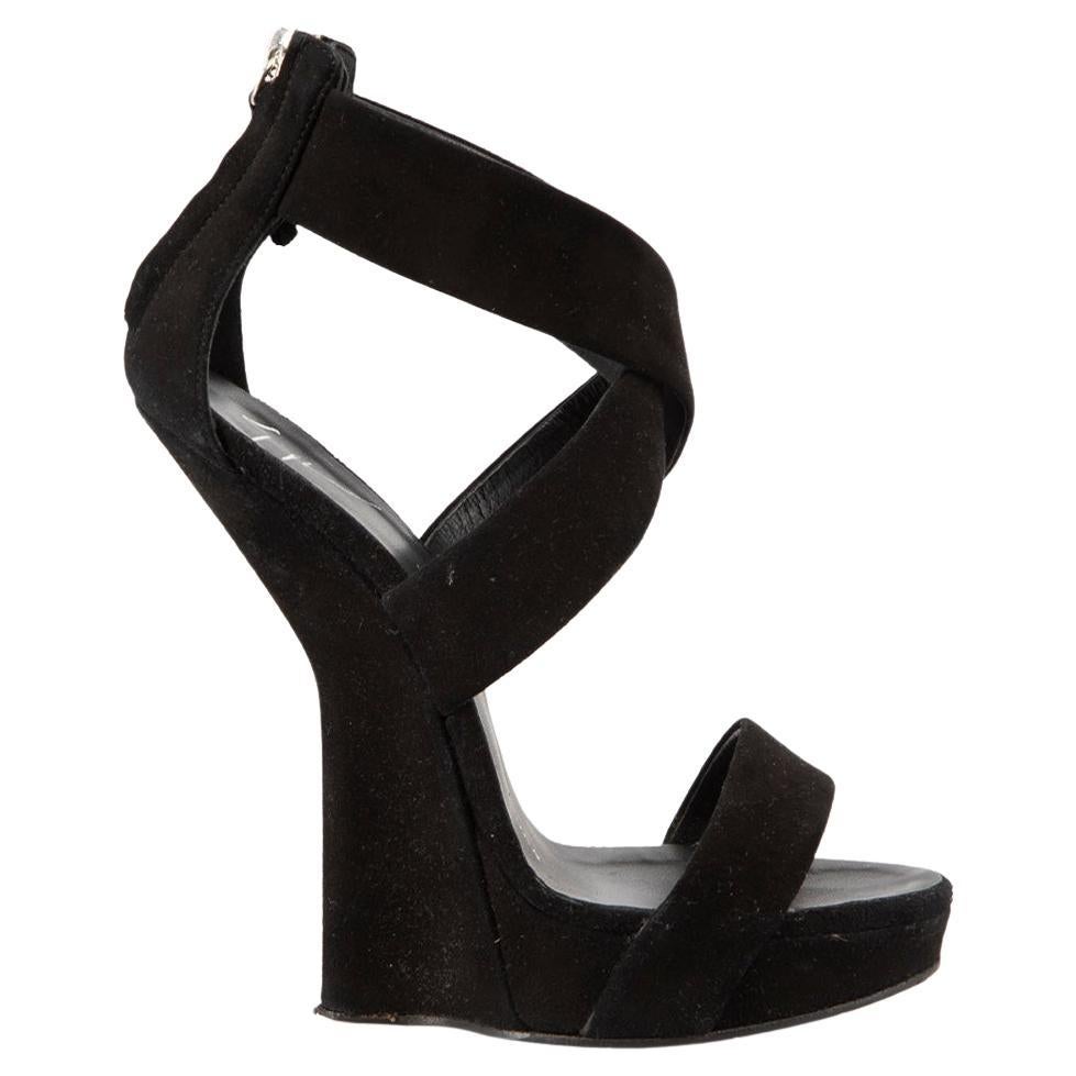 Black Suede Skinny Wedge Heels Size IT 36.5 For Sale