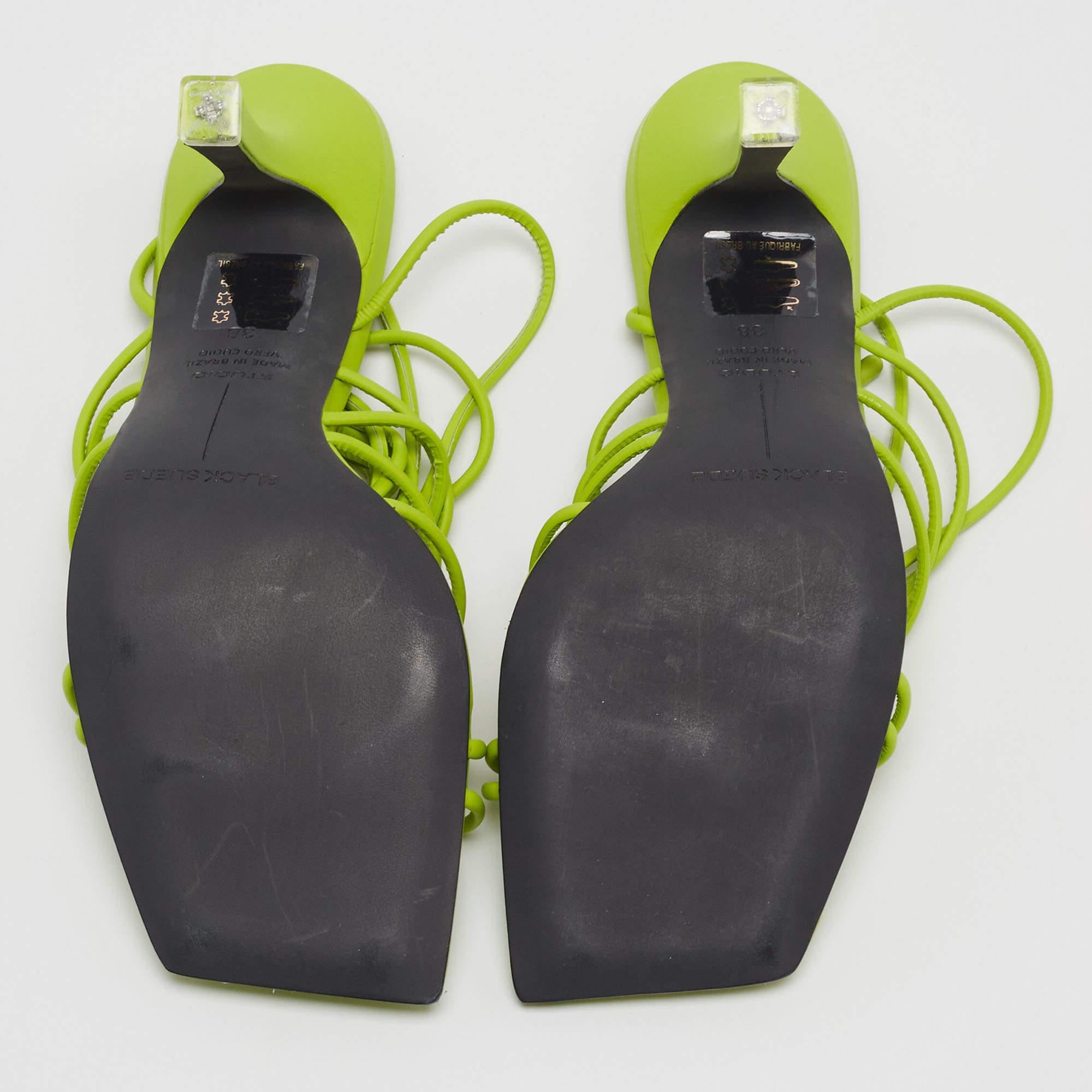 Black Suede Studio x Caroline Green Leather Luisa Ankle Wrap Sandals Size 38 In Good Condition For Sale In Dubai, Al Qouz 2