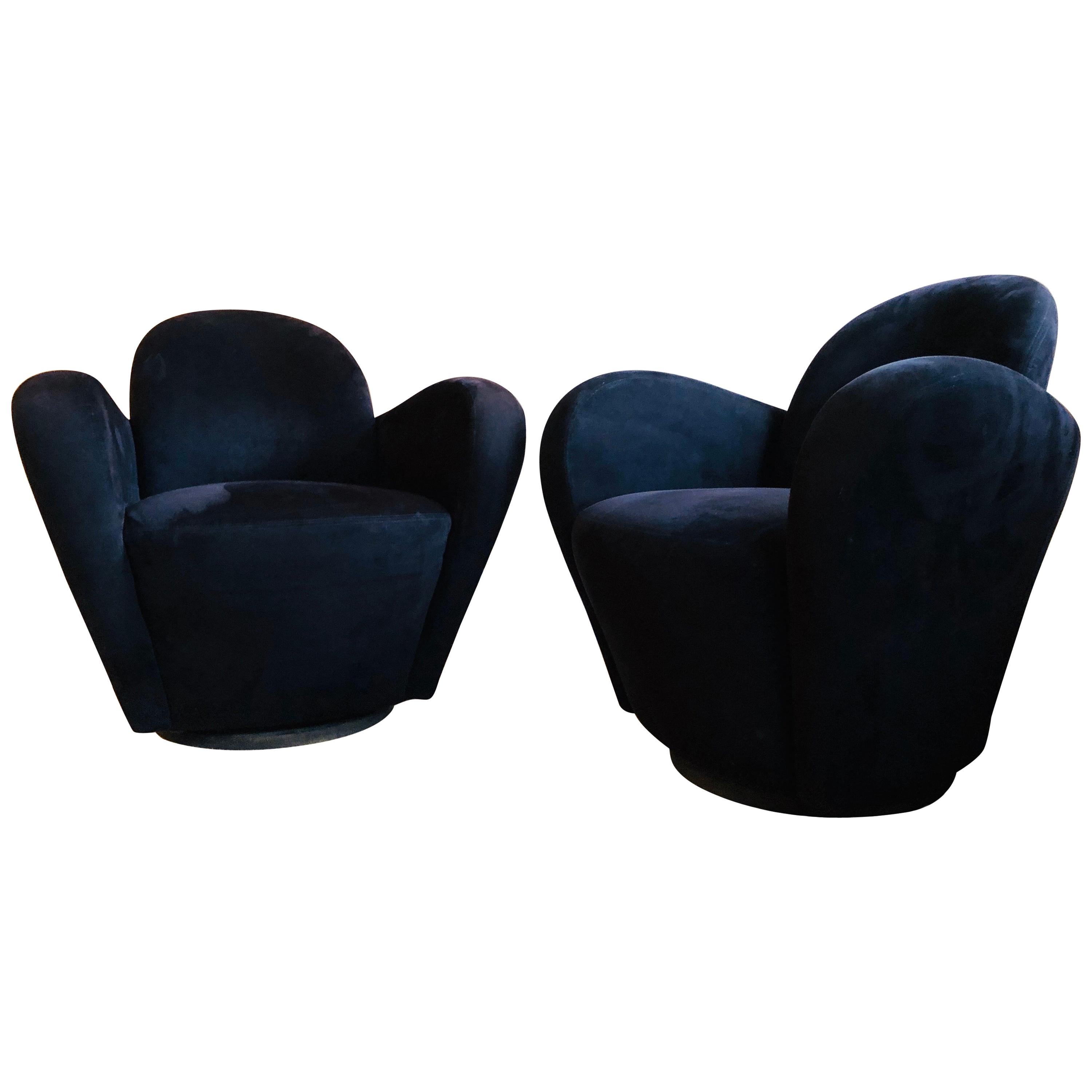 Black Suede Swivel Chairs by Vladimir Kagan for Directional