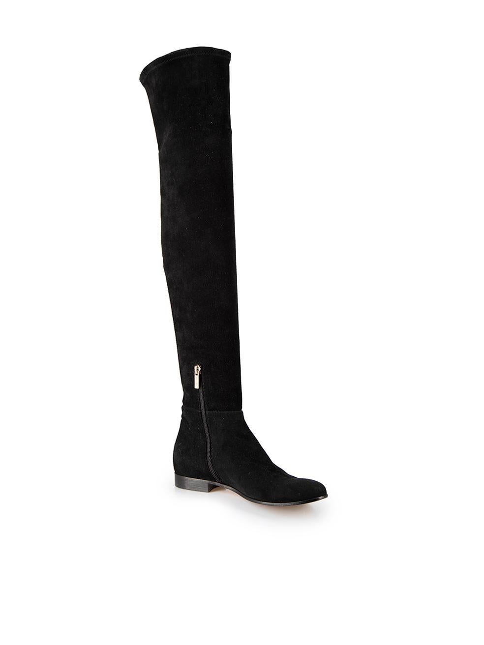 CONDITION is Very good. Minimal wear to boots is evident. Minimal wear to suede on this used Jimmy Choo designer resale item. 



Details


Black

Leather

Thigh high boots

Round toe

Flatform block heel

Side zip closure



 

Made in