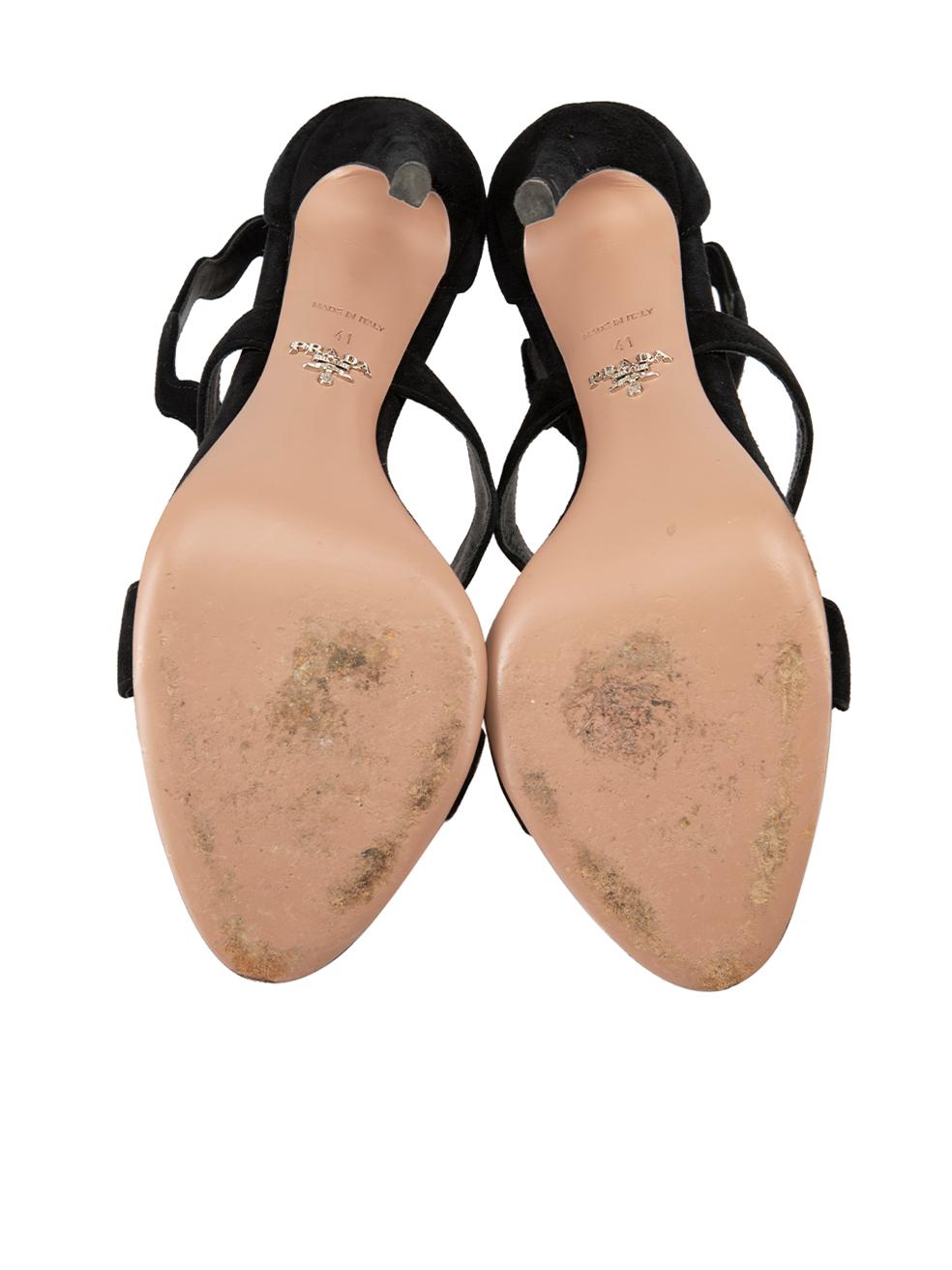 Women's Black Suede Wavy Strap Sandals Size IT 41