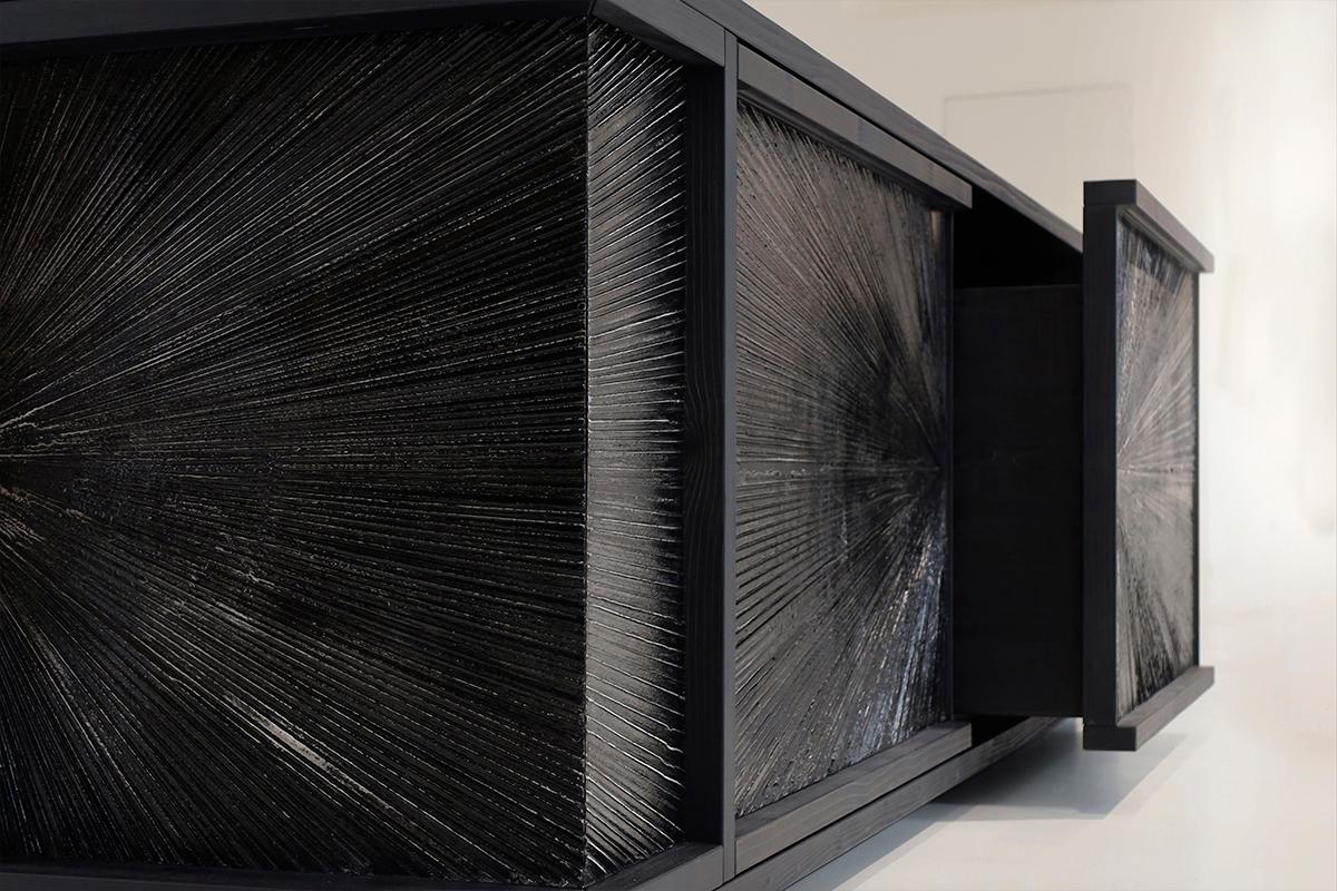 Italian Black Sun Hole Console For Sale