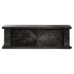 Aparador Sun Hole negro, con abeto y aluminio arenados, Made in Italy
