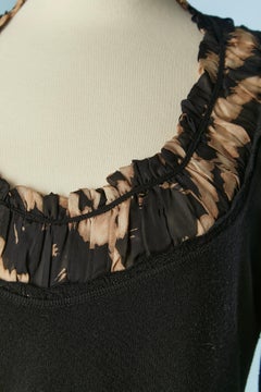 Black sweater with leopard silk chiffon neckline and cuffs Roberto Cavalli