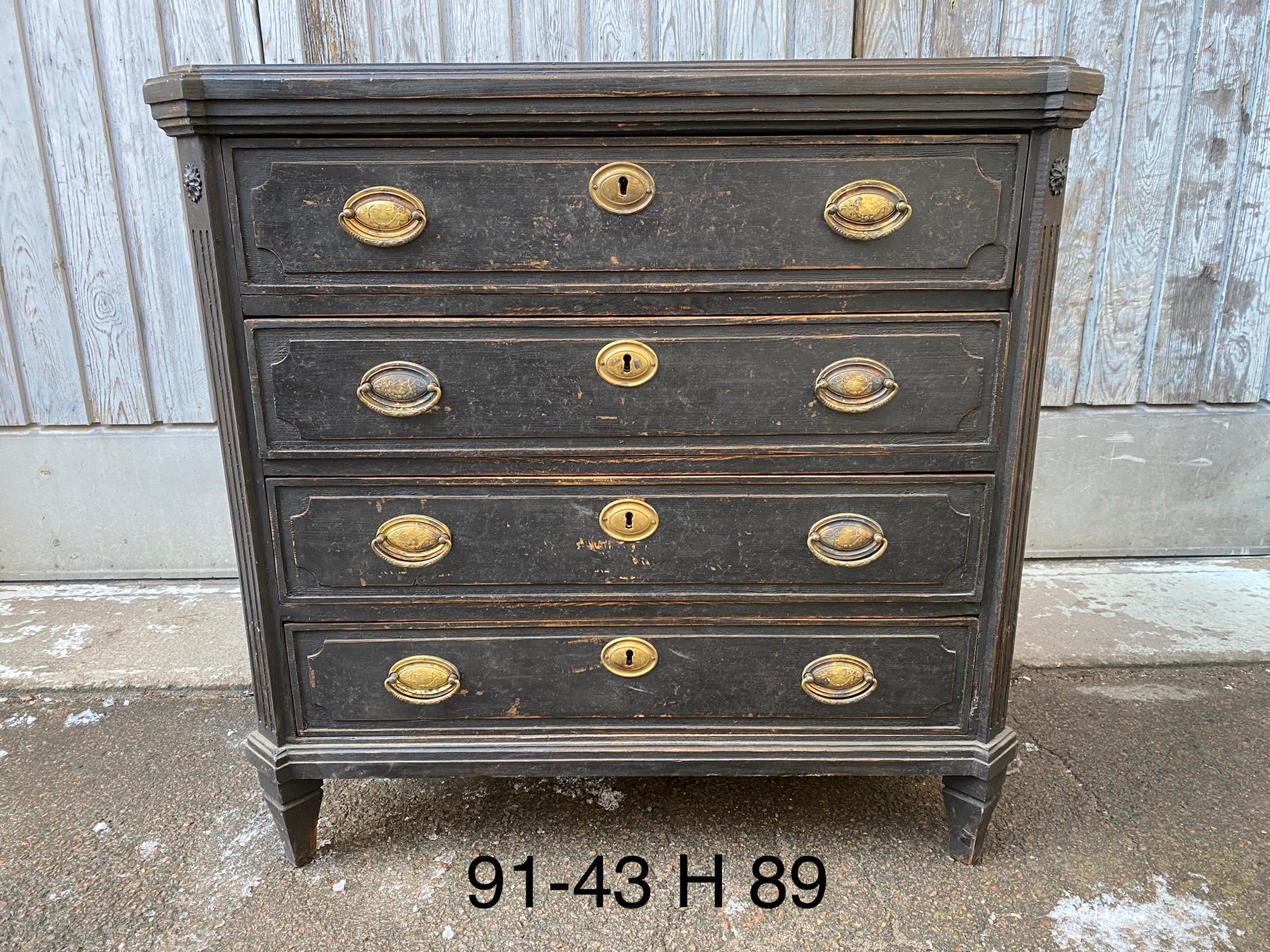 Black Swedish 4 Drawer Gustavian Chest, Gustavian Style, circa 1890 1