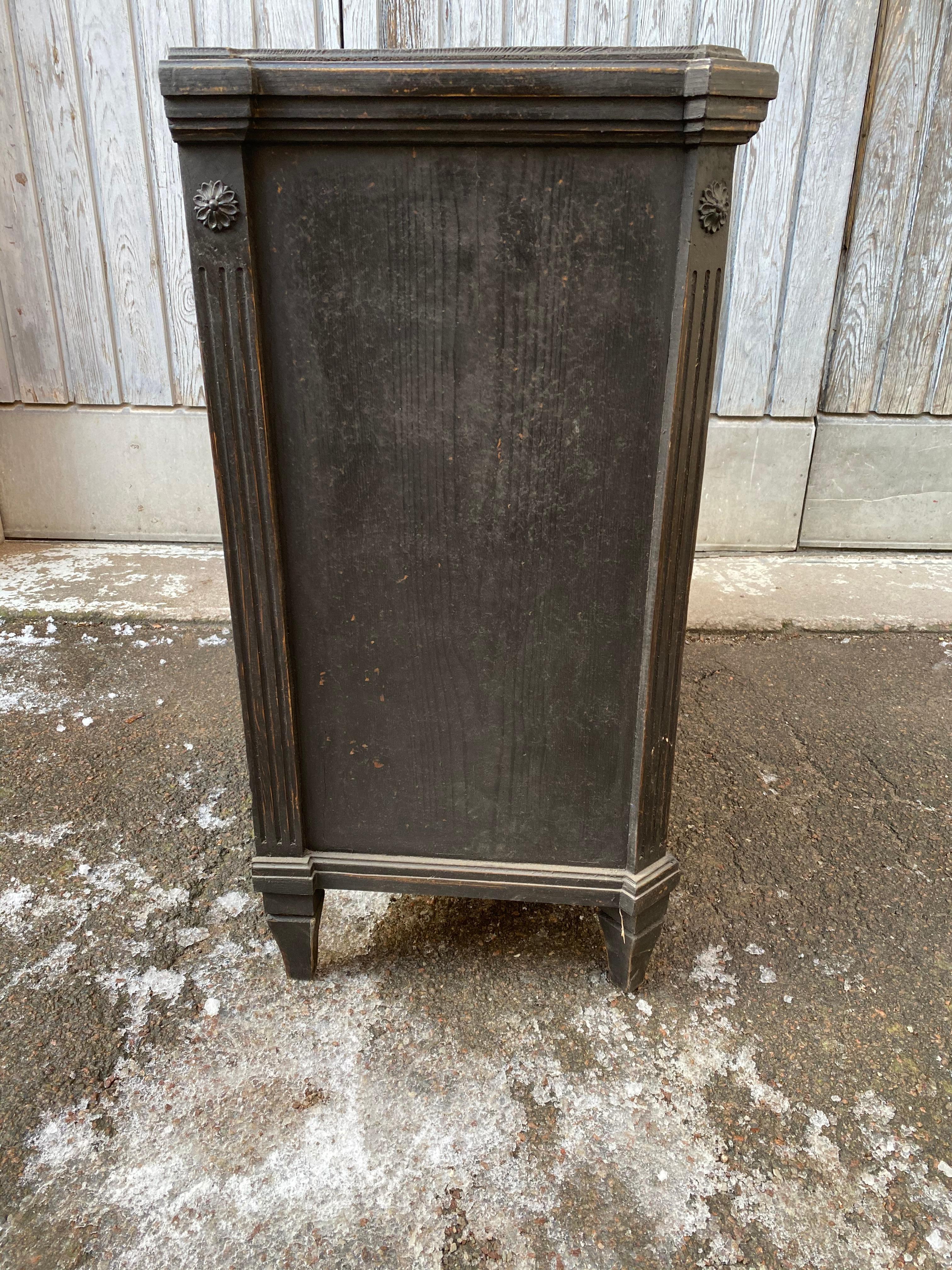 19th Century Black Swedish 4 Drawer Gustavian Chest, Gustavian Style, circa 1890