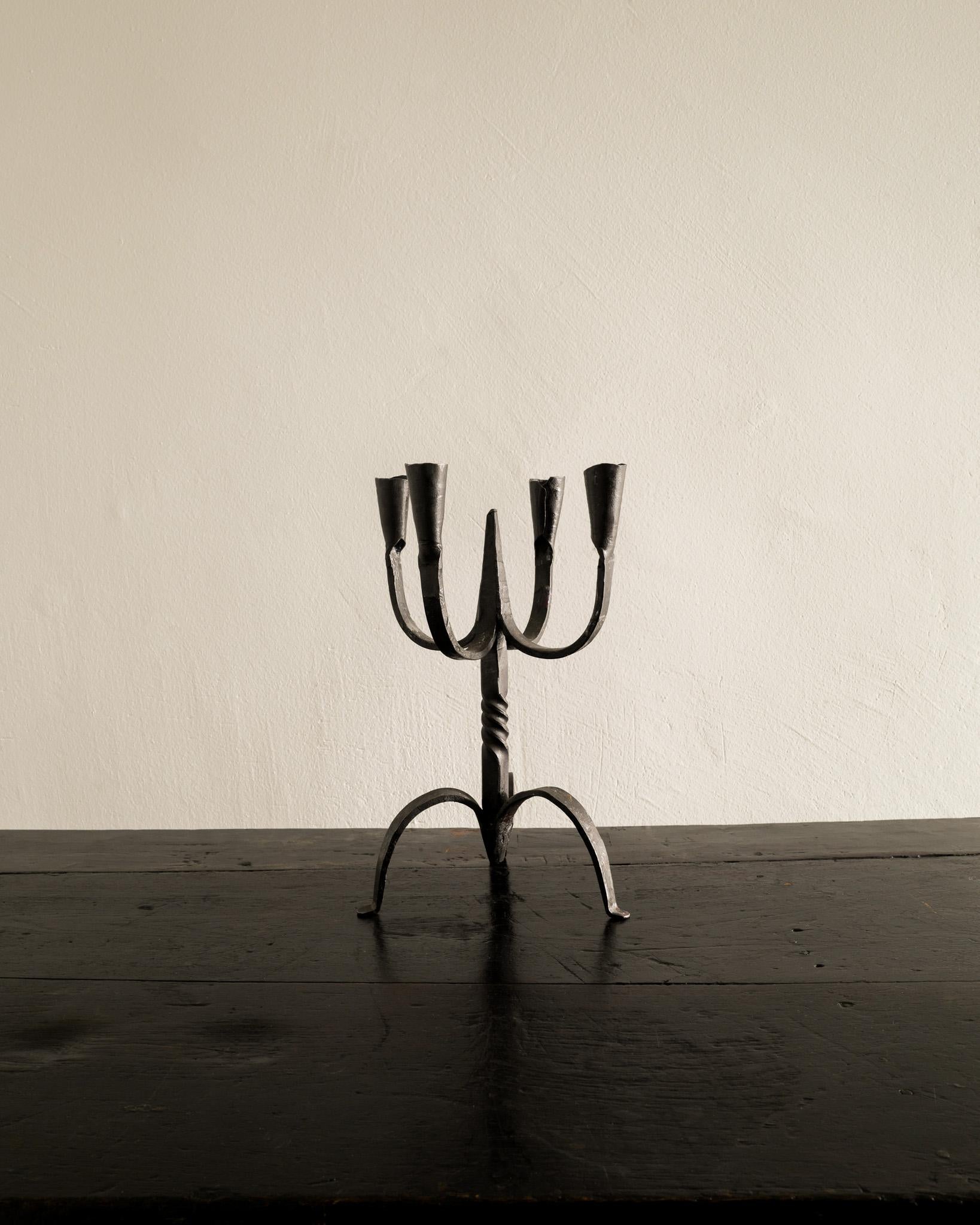 Late 19th Century Black Swedish Antique Sculptural Candleholders in Cast Iron Produced late 1800s 