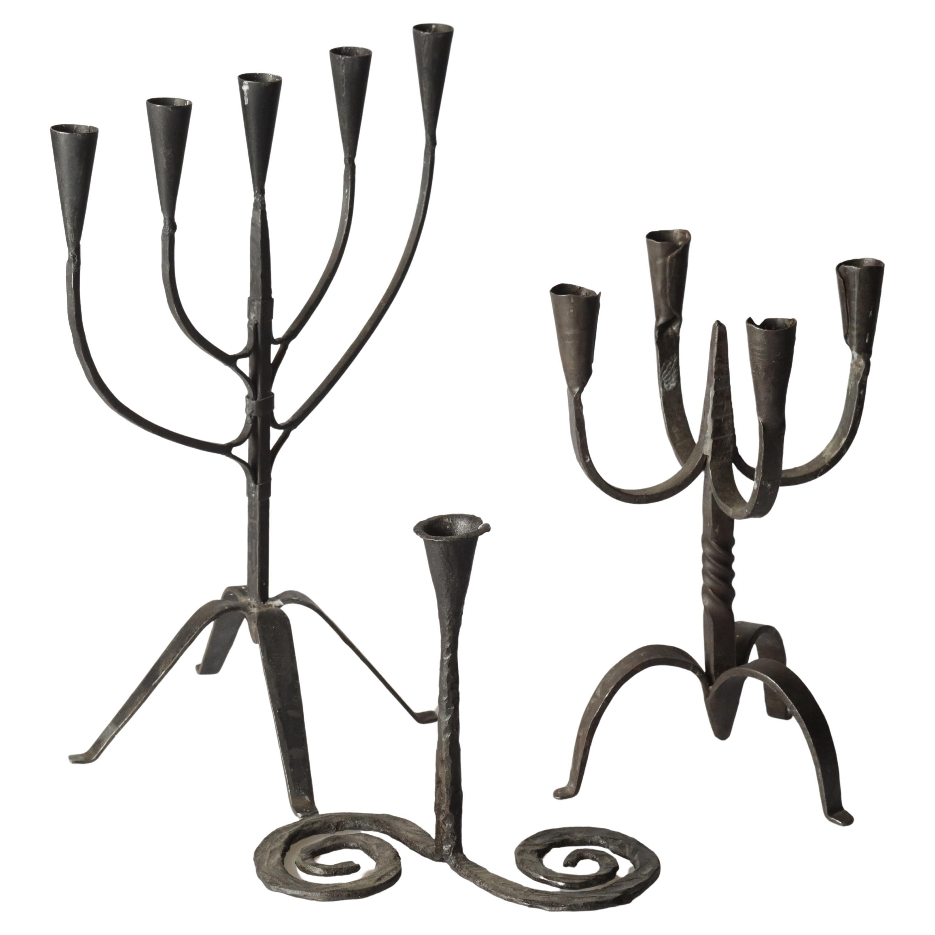 Black Swedish Antique Sculptural Candleholders in Cast Iron Produced late 1800s 