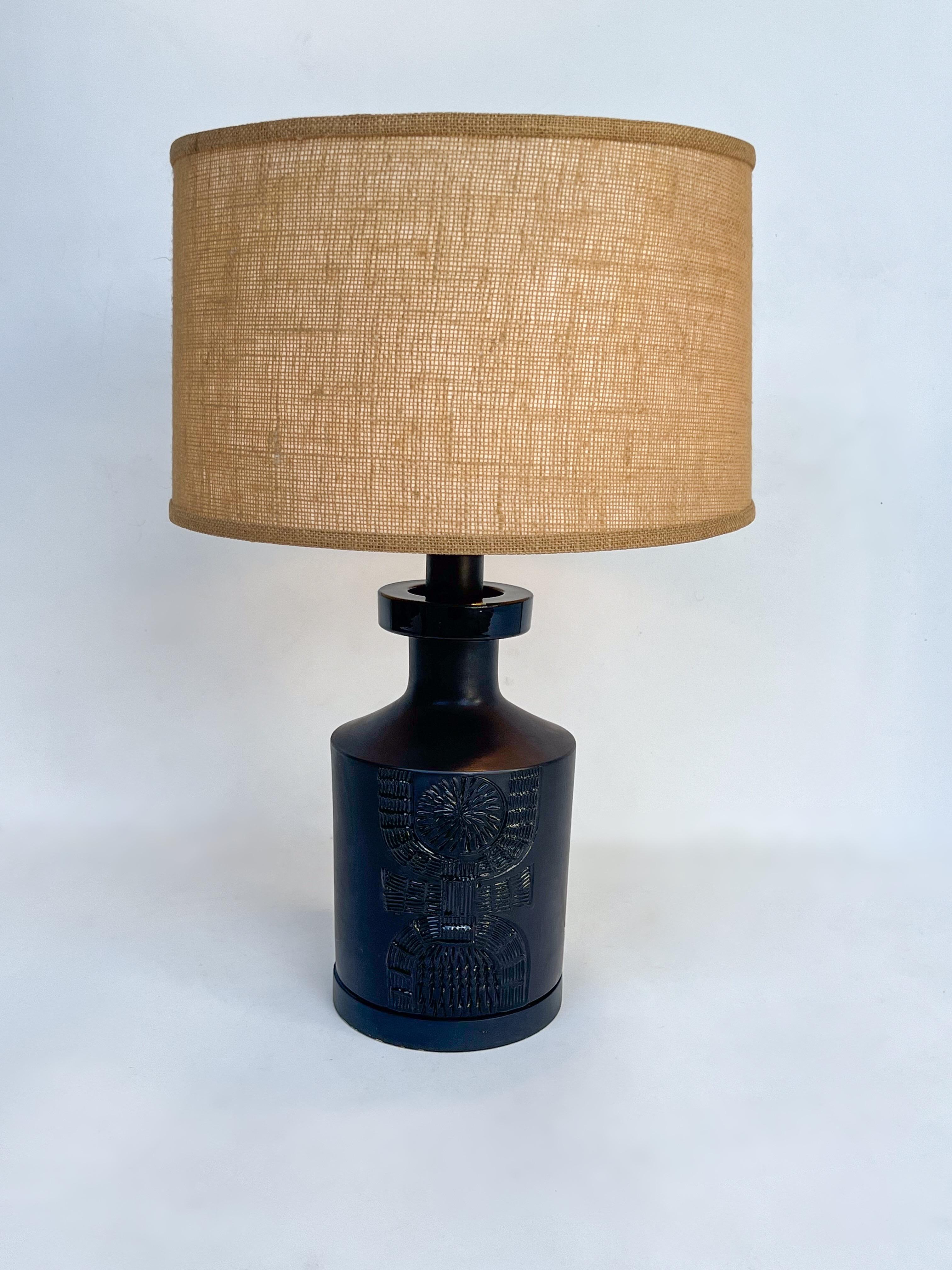Late 20th Century Black Swedish Ceramic Table Lamp by AH Kag For Sale