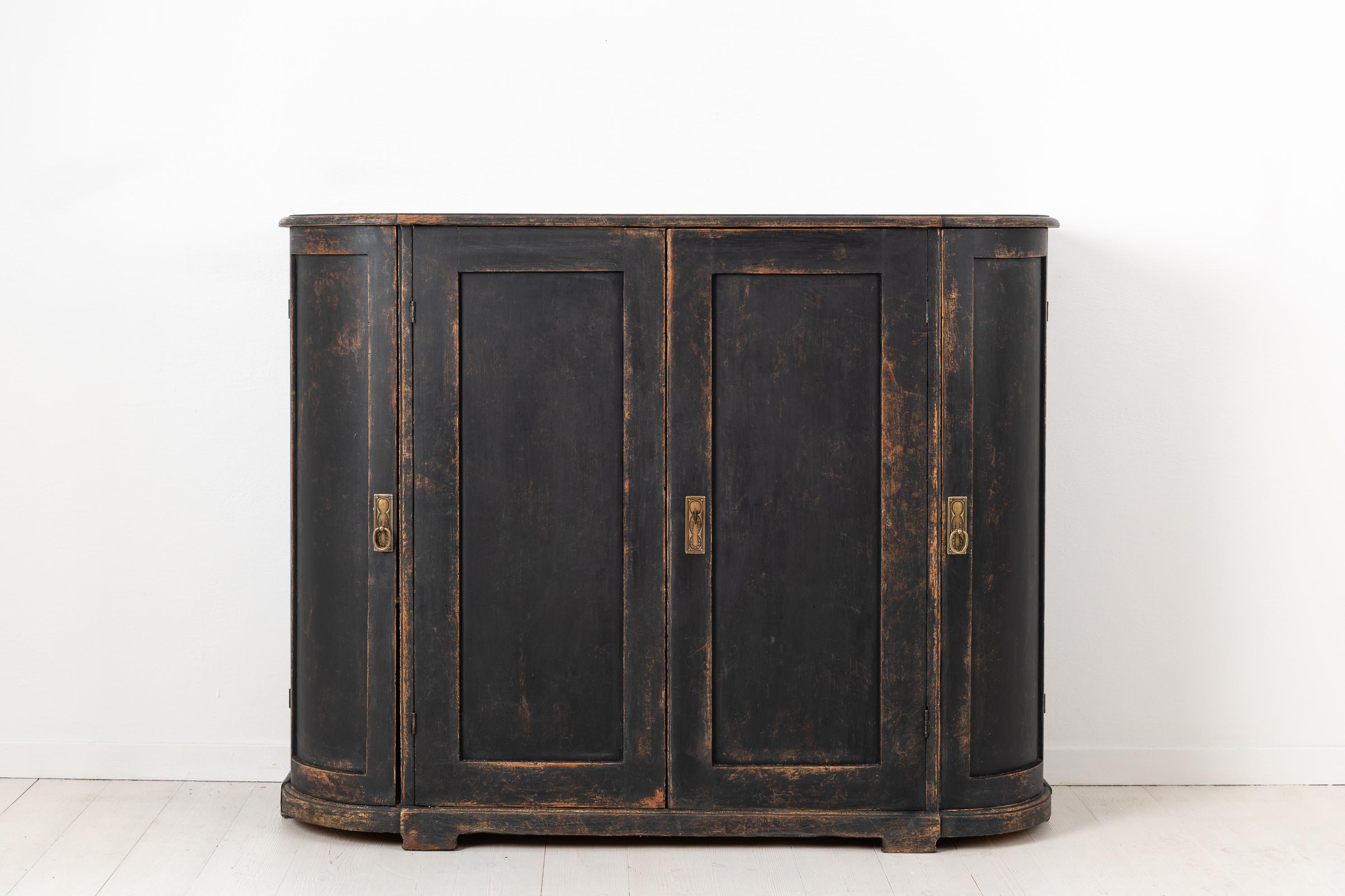 Hand-Crafted Black Swedish Curved Sideboard in Gustavian Style