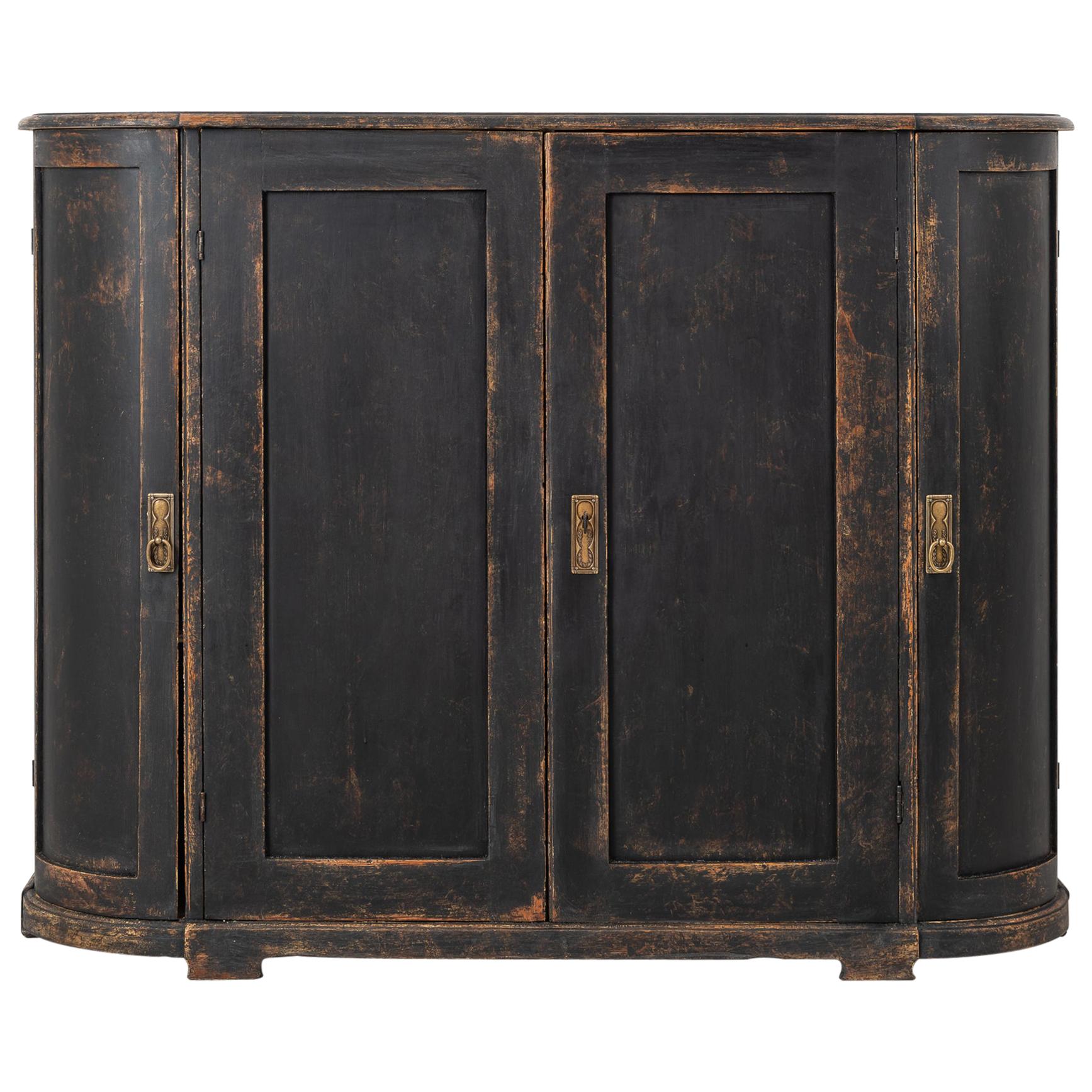 Black Swedish Curved Sideboard in Gustavian Style