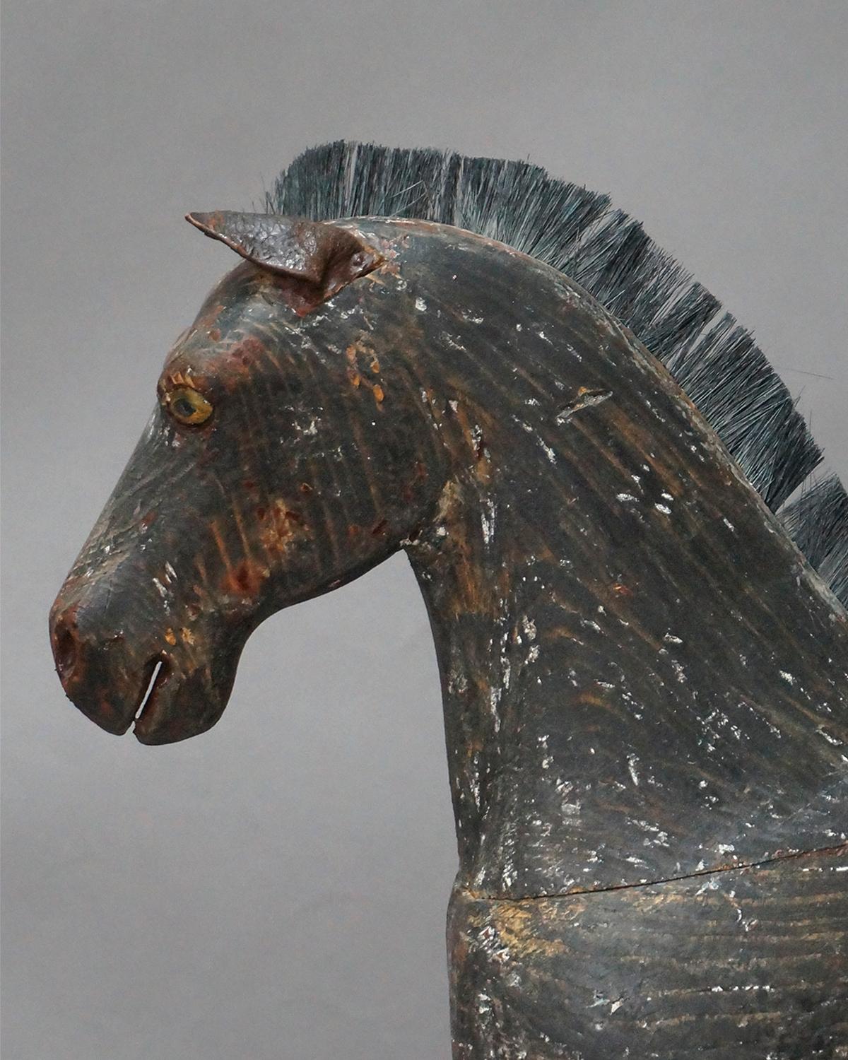 Folk Art Black Swedish Toy Horse with Original Surface