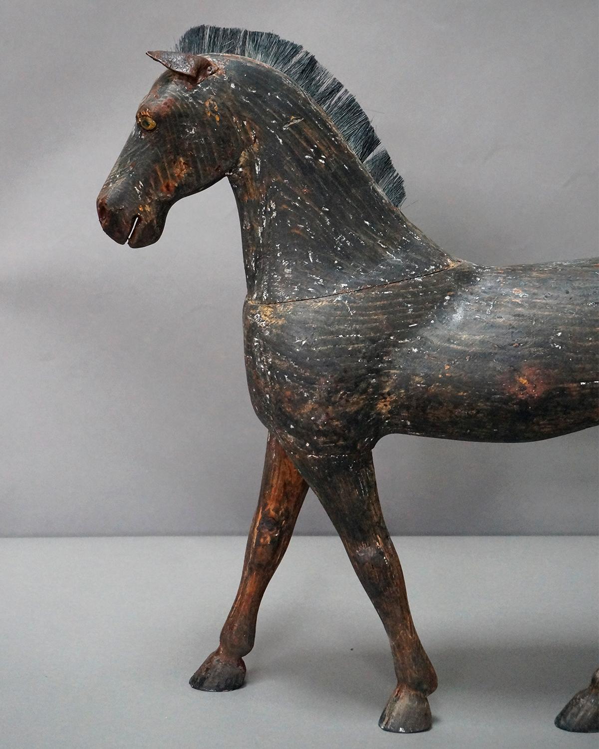 Black Swedish Toy Horse with Original Surface In Good Condition In Great Barrington, MA