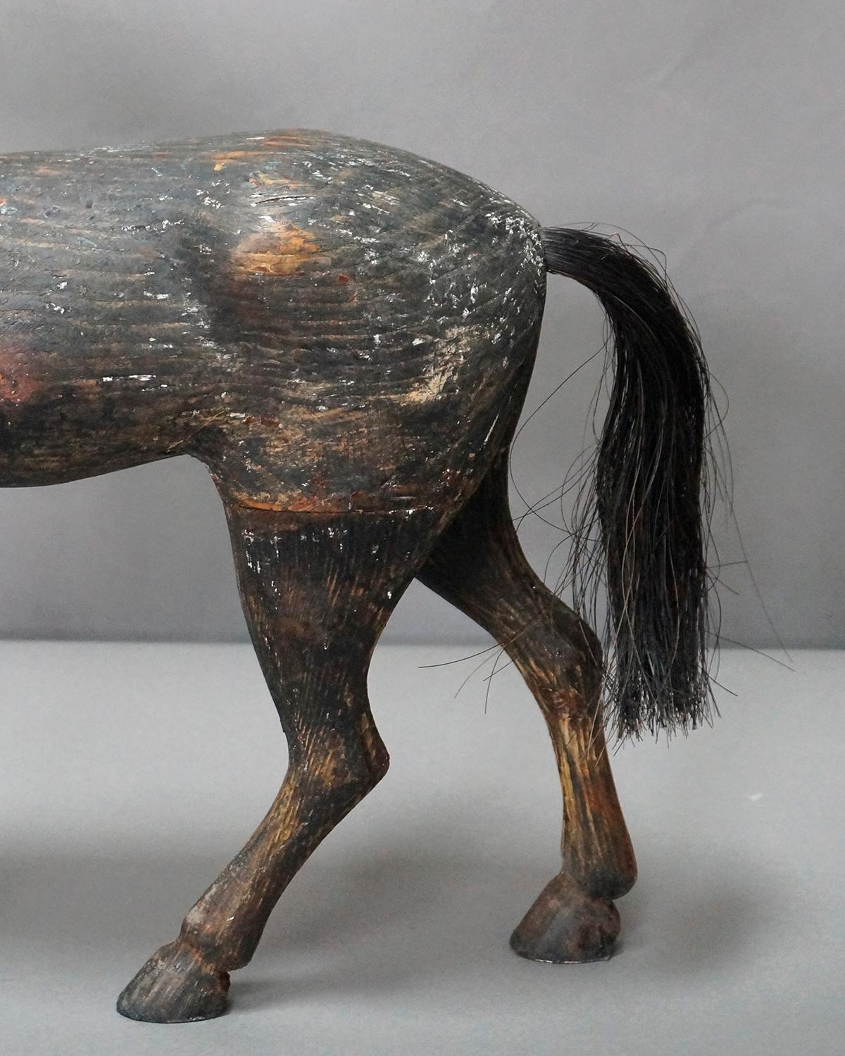 19th Century Black Swedish Toy Horse with Original Surface