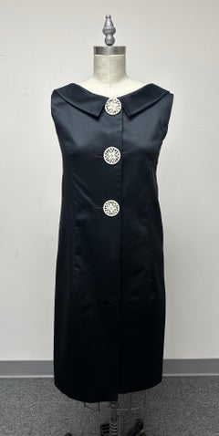 Black Swiss Cotton Coat Dress with Gathered Back and White carved Buttons