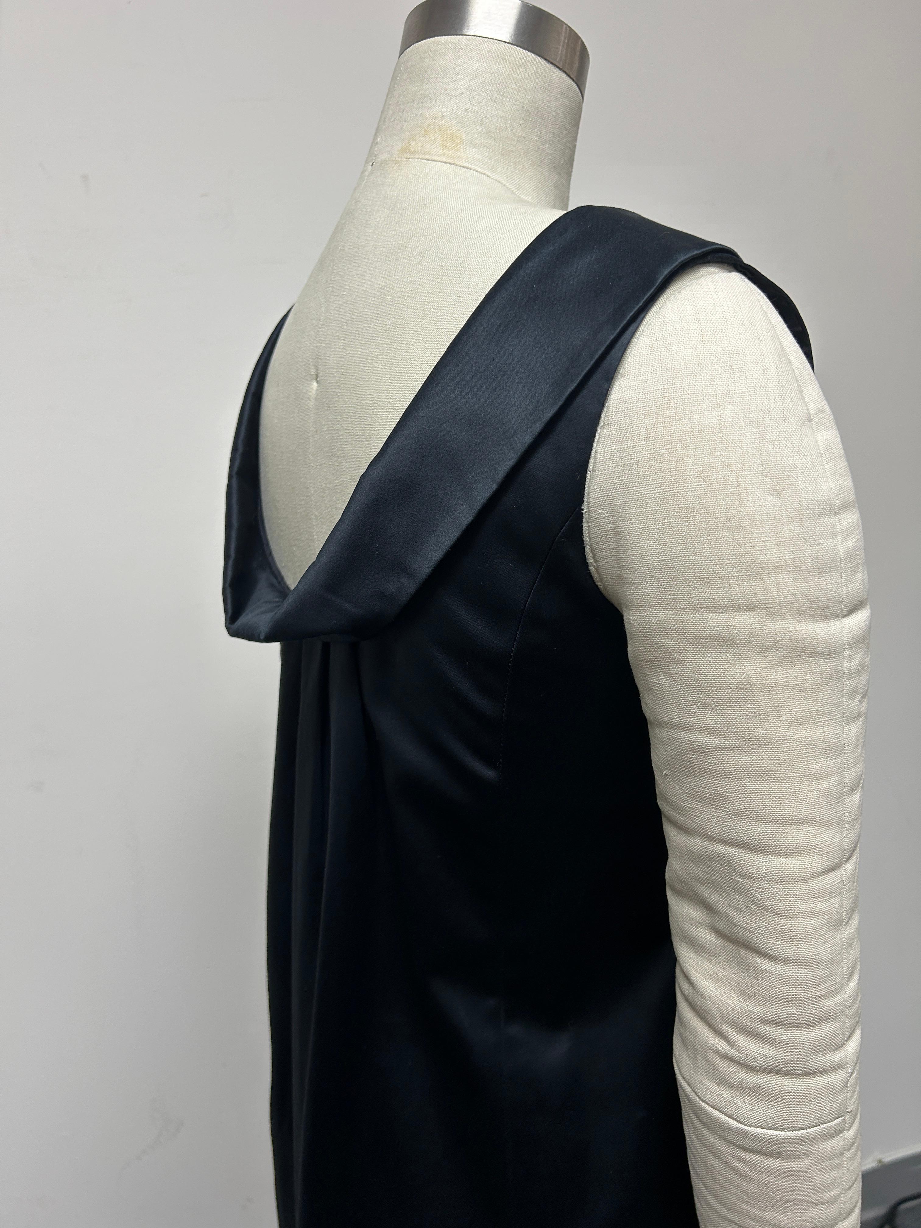 Black Swiss Cotton Coat Dress with Gathered Back and White carved Buttons For Sale 3