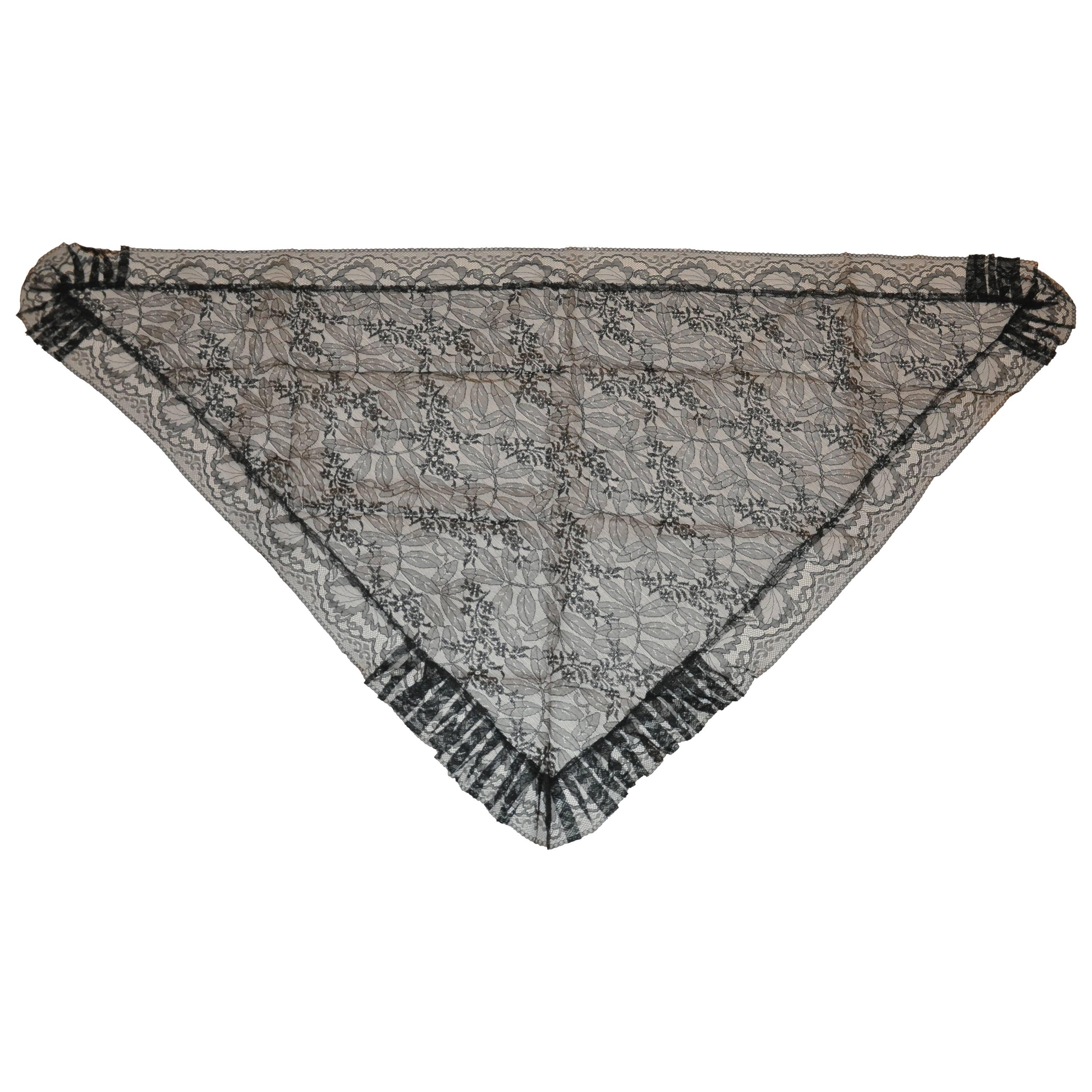 Black Swiss Lace "Widow" with Pleated Borders" Scarf