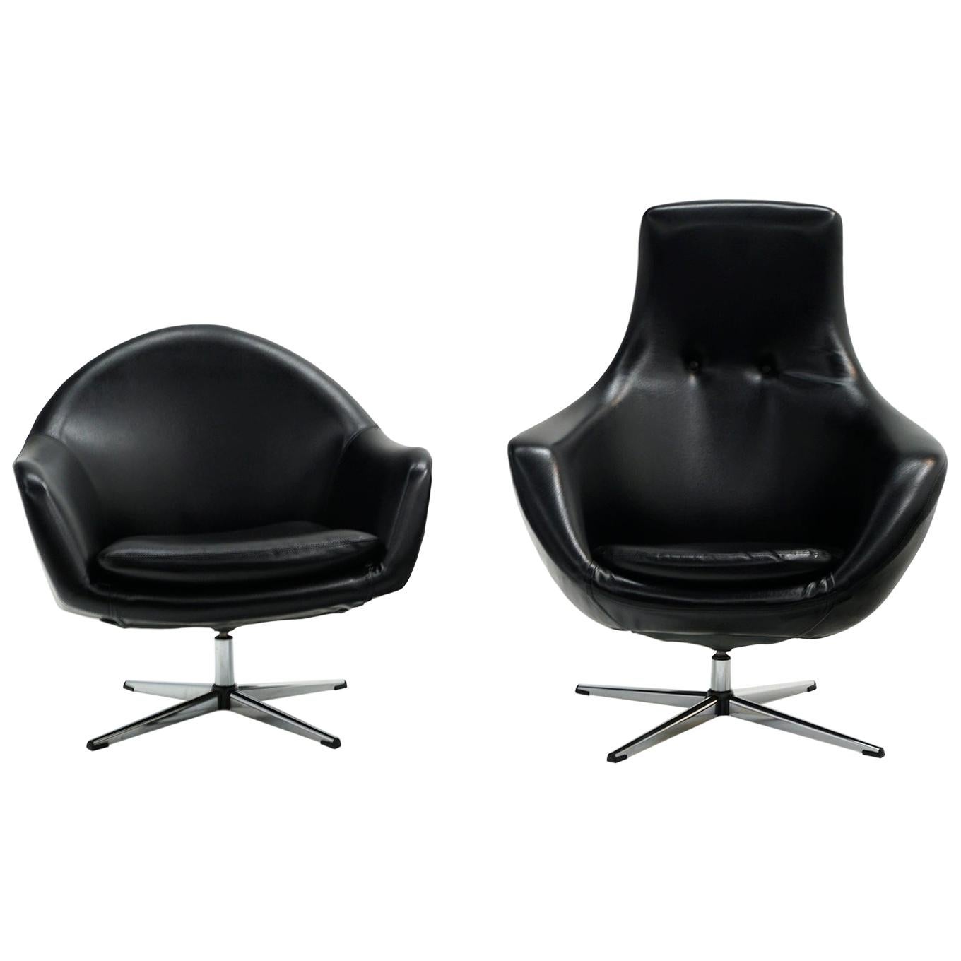 Black Swivel Chairs by Overman, One High Back, One Standard, Ready to Use, Pair