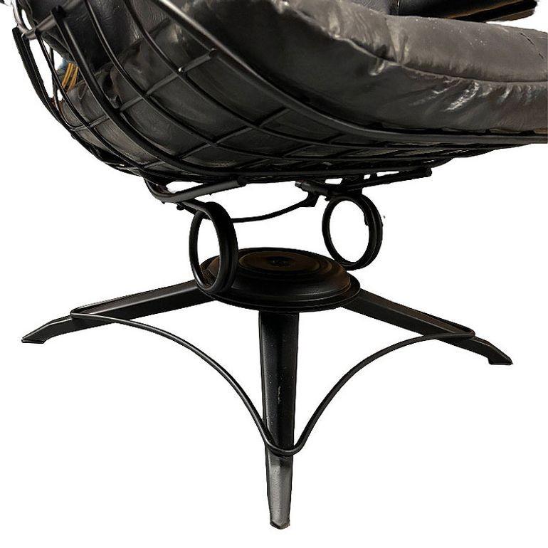 Metal Black Swivel Spinger Iron Lounge Chair w/ Ottoman by Homecrest For Sale