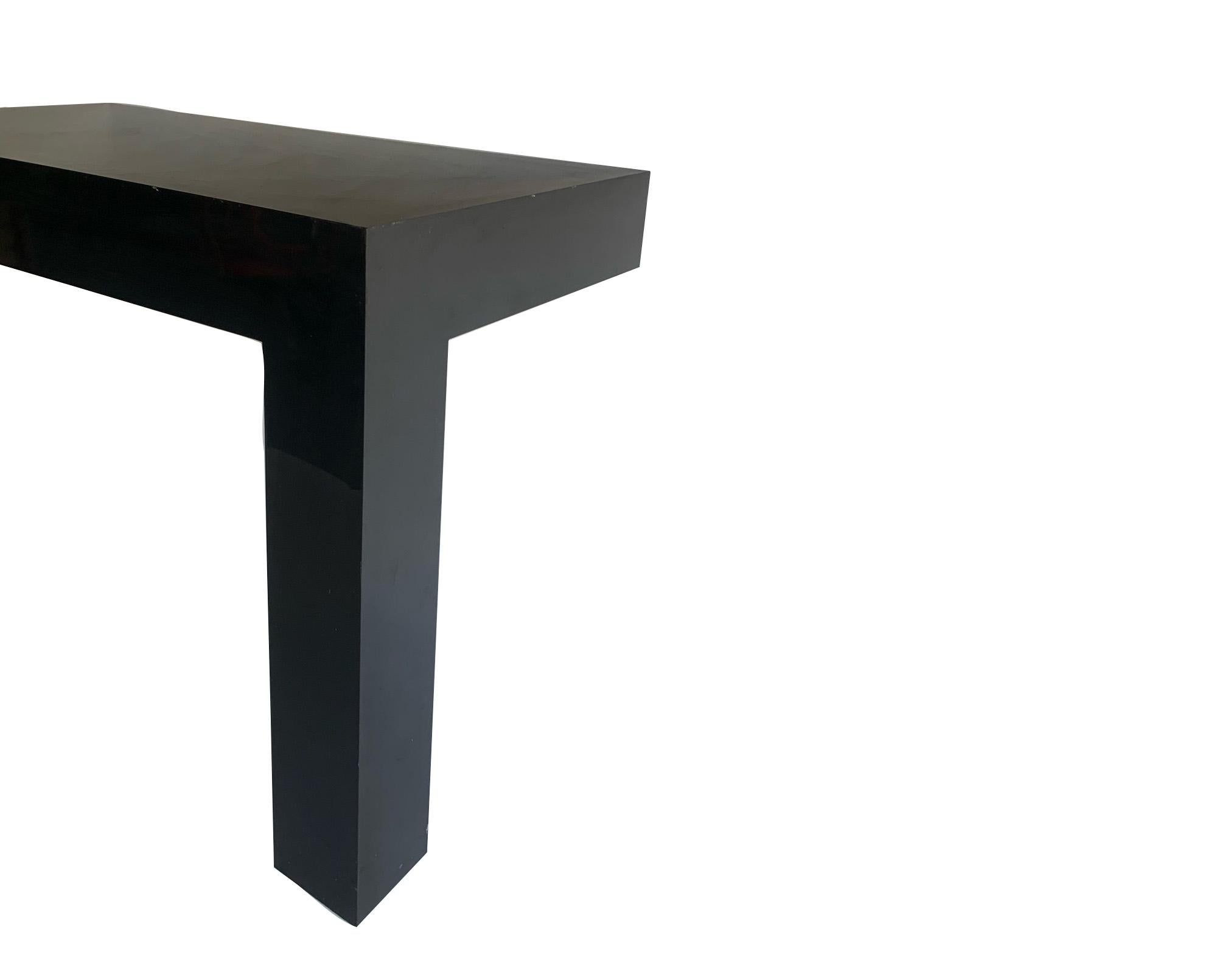 Mid-Century Modern Black Syroco Parsons Style Console Table...Wall-Mount MCM Two-Legged Side Table For Sale