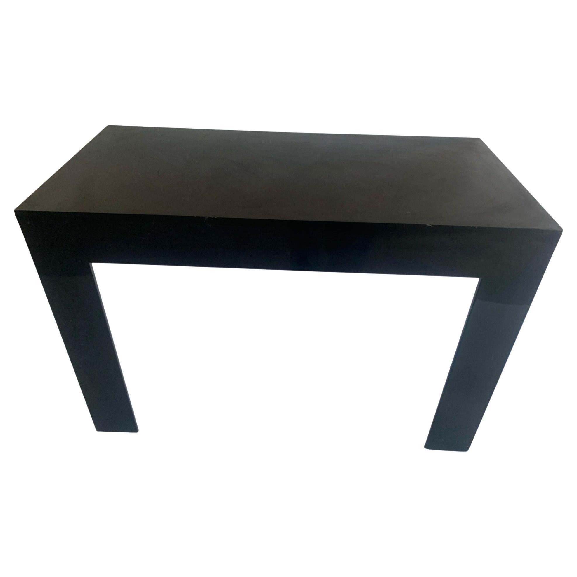 Black Syroco Parsons Style Console Table...Wall-Mount MCM Two-Legged Side Table For Sale