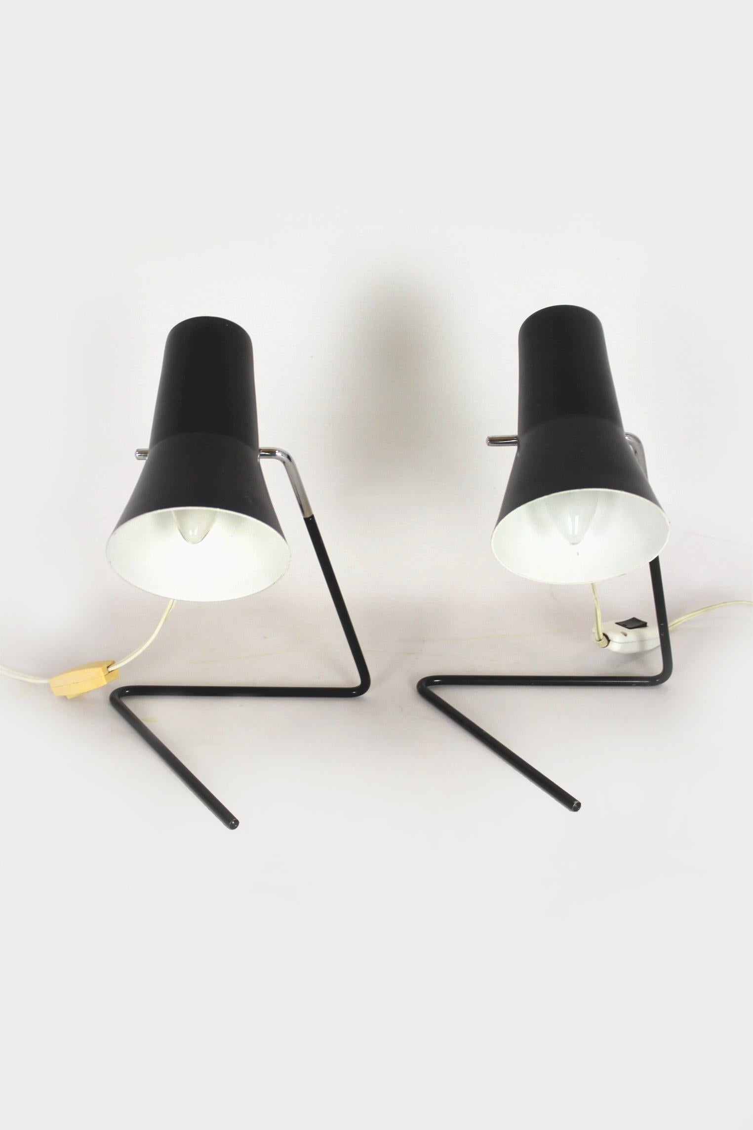 
These black table lamps were manufactured by Drupol and designed by Josef Hurka in the mid 1960s. Original, good condition, fully functional. 