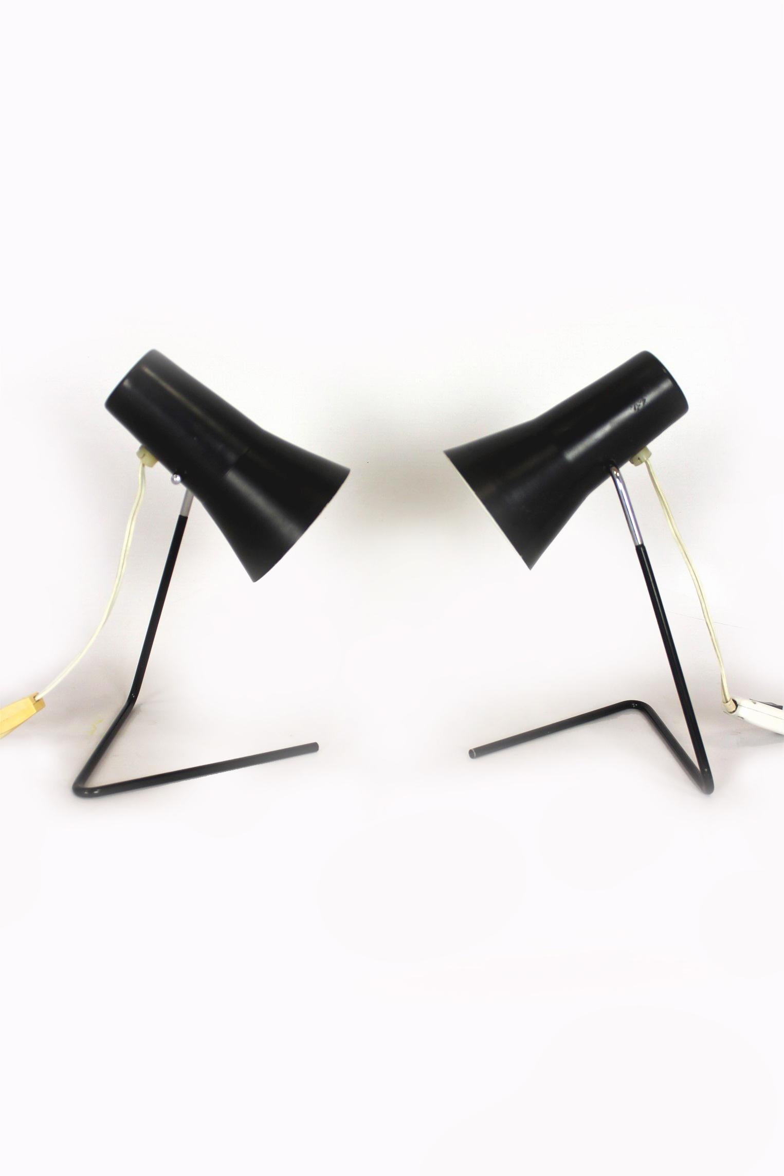 Mid-Century Modern Black Table Lamps by Josef Hurka for Drupol, 1960s, Set of 2 For Sale