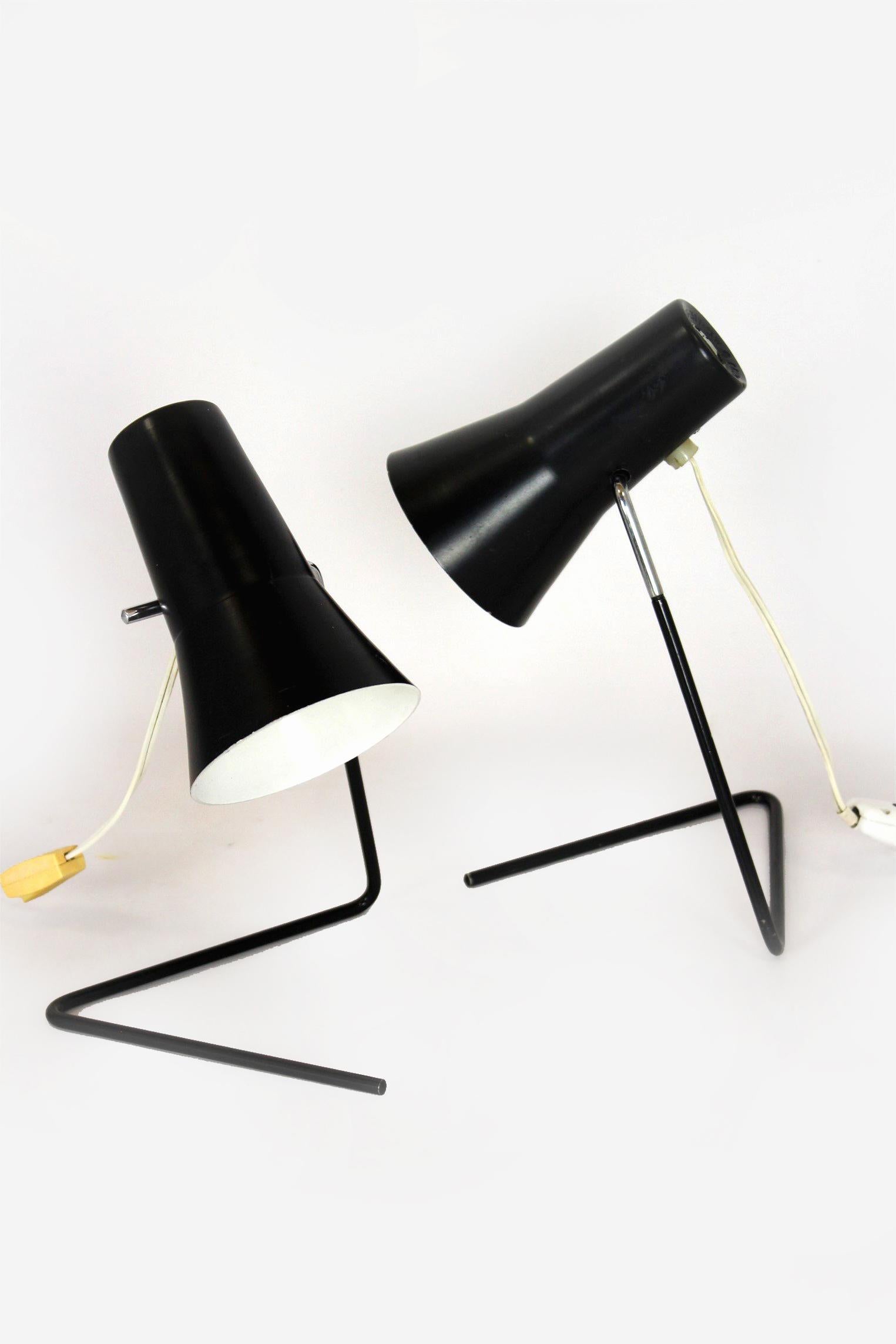Black Table Lamps by Josef Hurka for Drupol, 1960s, Set of 2 In Good Condition For Sale In Żory, PL