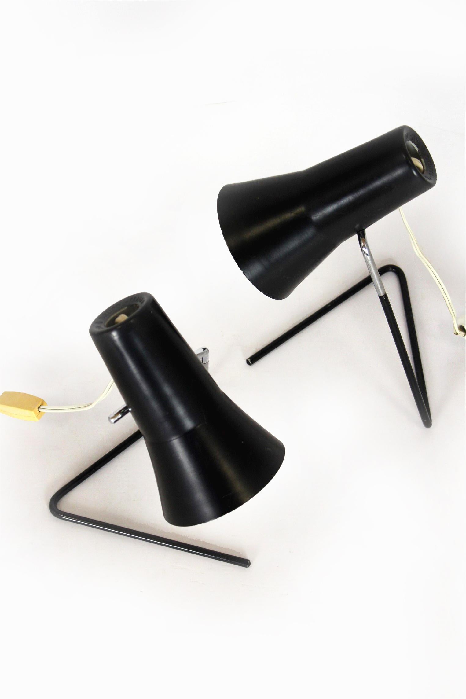 20th Century Black Table Lamps by Josef Hurka for Drupol, 1960s, Set of 2 For Sale