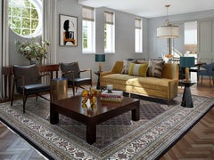 Black Tabriz Mahi Wool and Silk Hand Knotted Oriental Rug