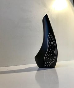 Black Tactile Ceramic Vase by Elisabeth Loholt, Denmark, 1960s