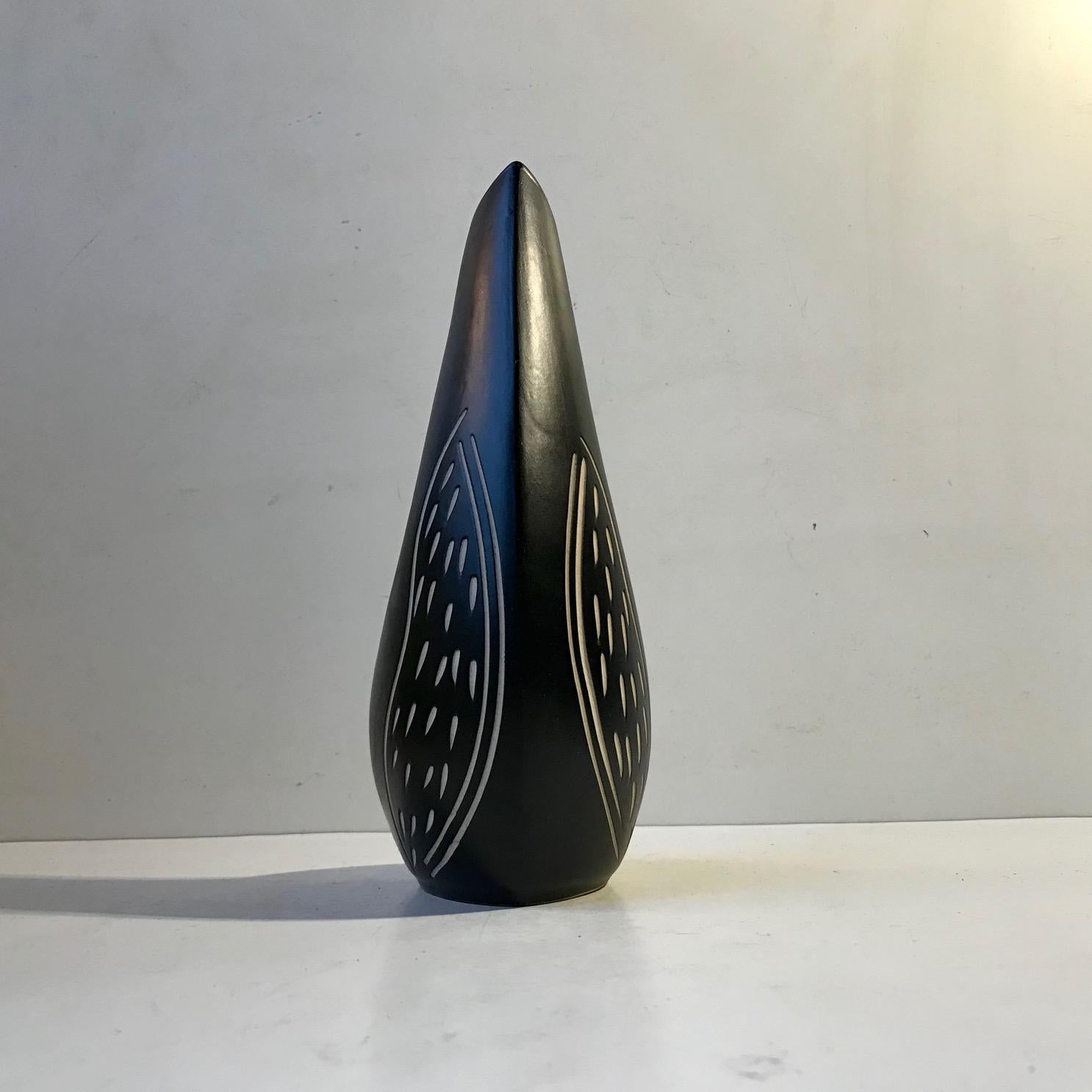 Danish Black Tactile Ceramic Vase by Elisabeth Loholt, Denmark, 1960s