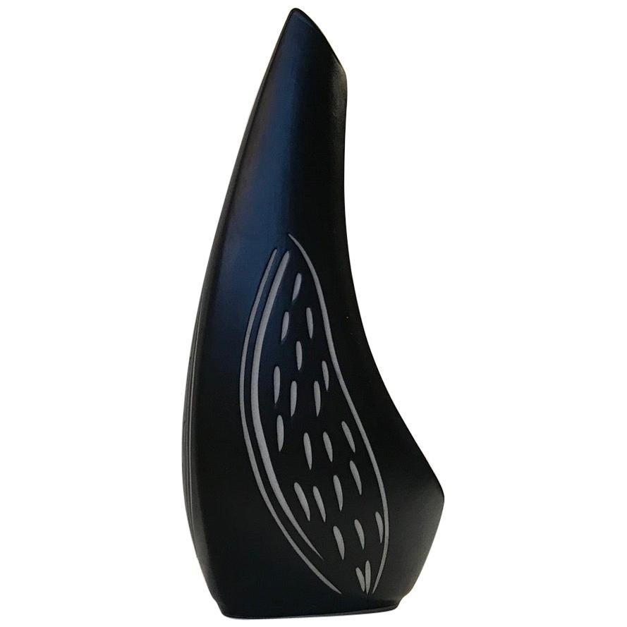 Black Tactile Ceramic Vase by Elisabeth Loholt, Denmark, 1960s