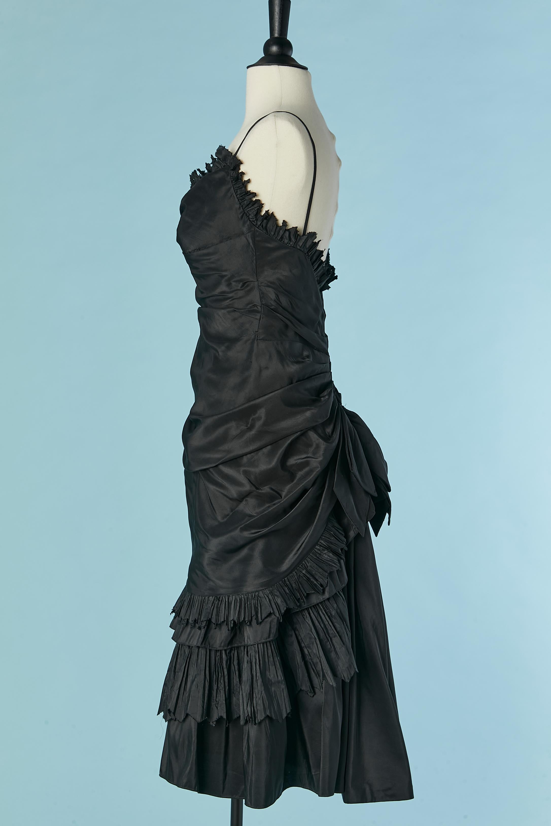 Black taffetas cocktail dress with ruffles Bellville Sassoon Lorcan Mullany For Sale 1