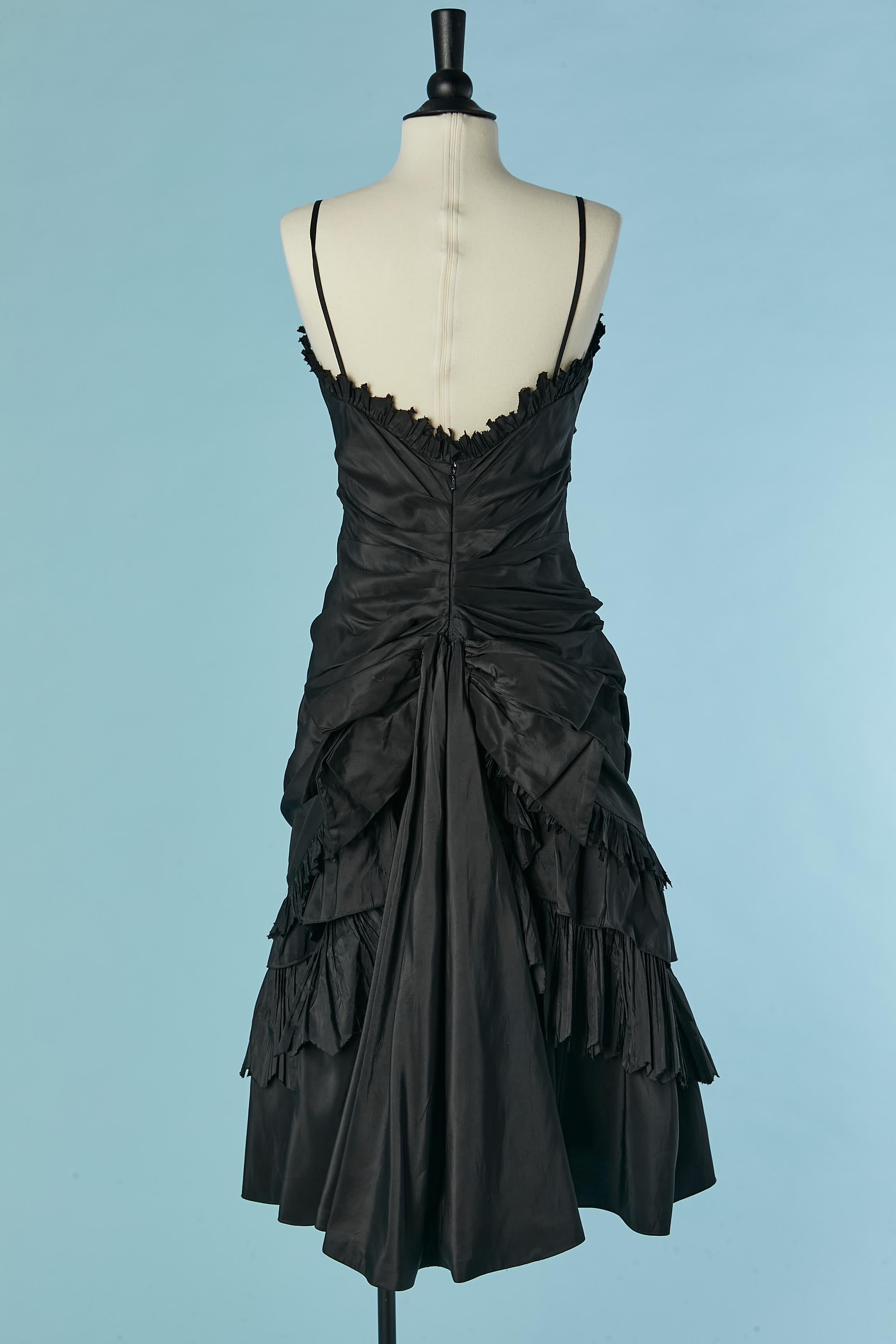 Black taffetas cocktail dress with ruffles Bellville Sassoon Lorcan Mullany For Sale 2