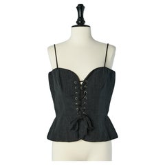 Corpetto in taffetas nero con lacci sul davanti Yves Saint Laurent Rive Gauche