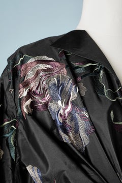 Black taffetas dress with threads flowers embroideries Anne-Marie Beretta