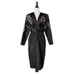 Black taffetas dress with threads flowers embroideries Anne-Marie Beretta 