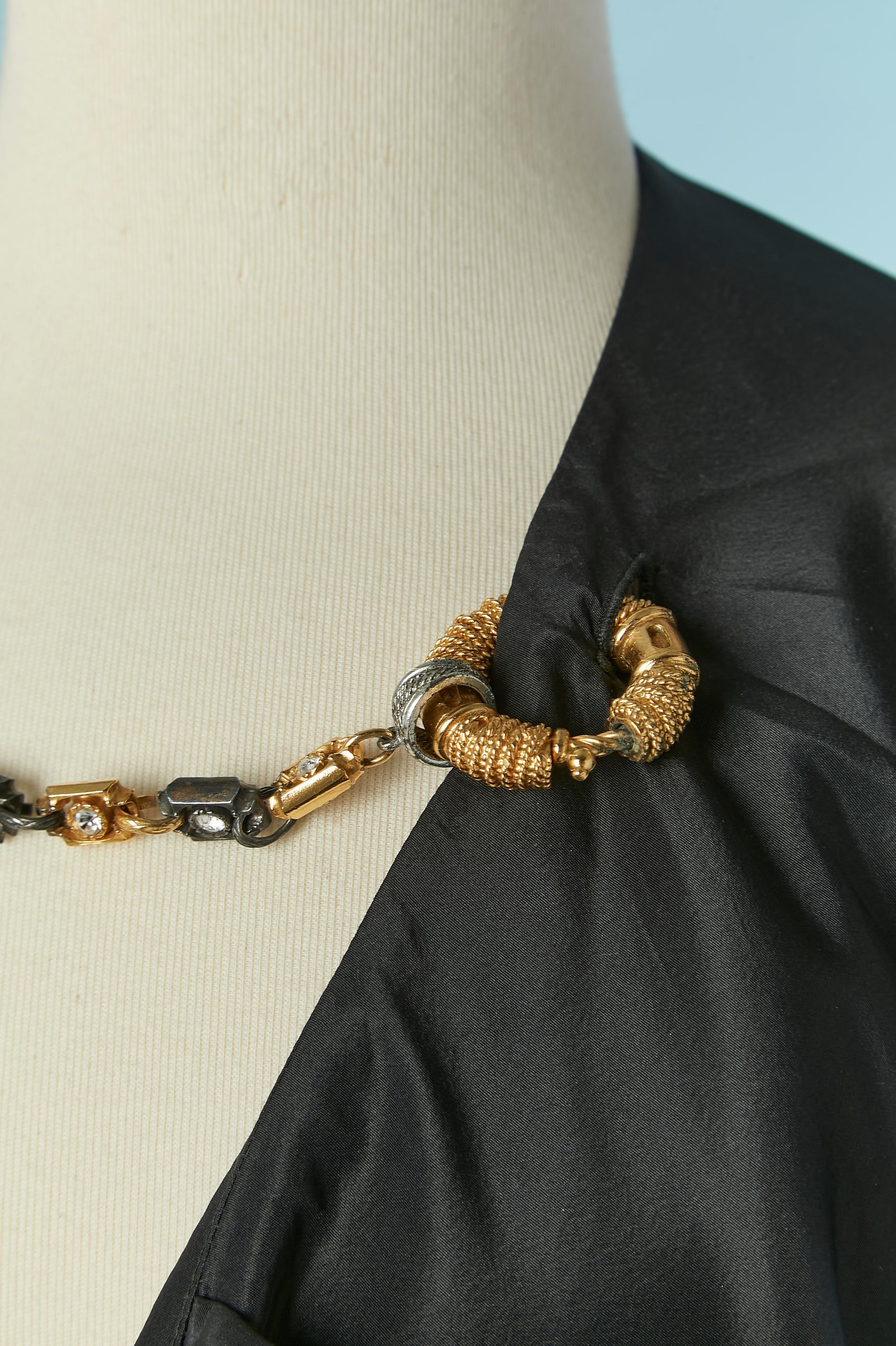 Women's Black taffetas evening cape with gold metal and rhinestone chain C Dior by G. F