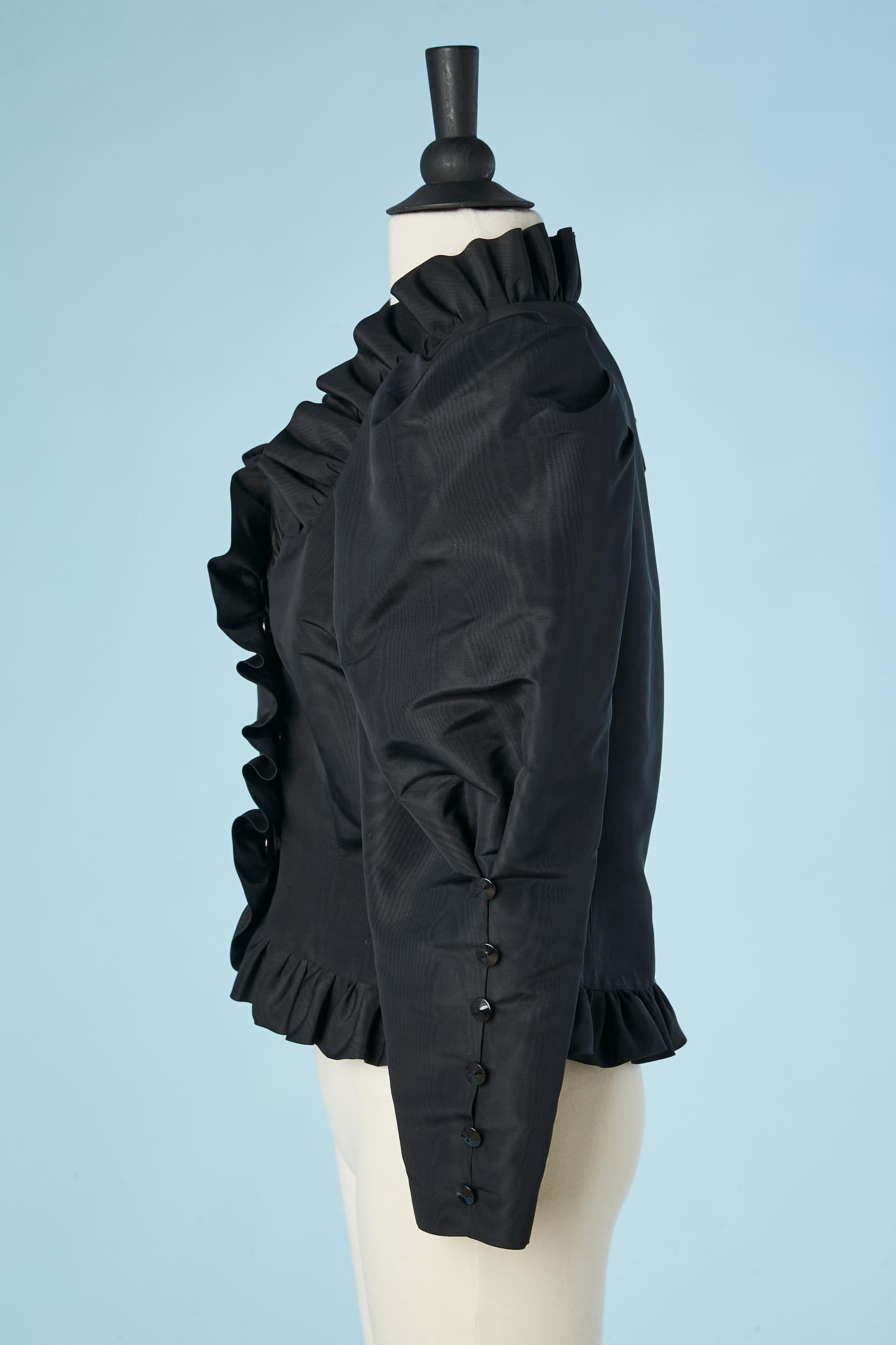 Women's Black taffetas moiré evening jacket with ruffle collar Catagini 