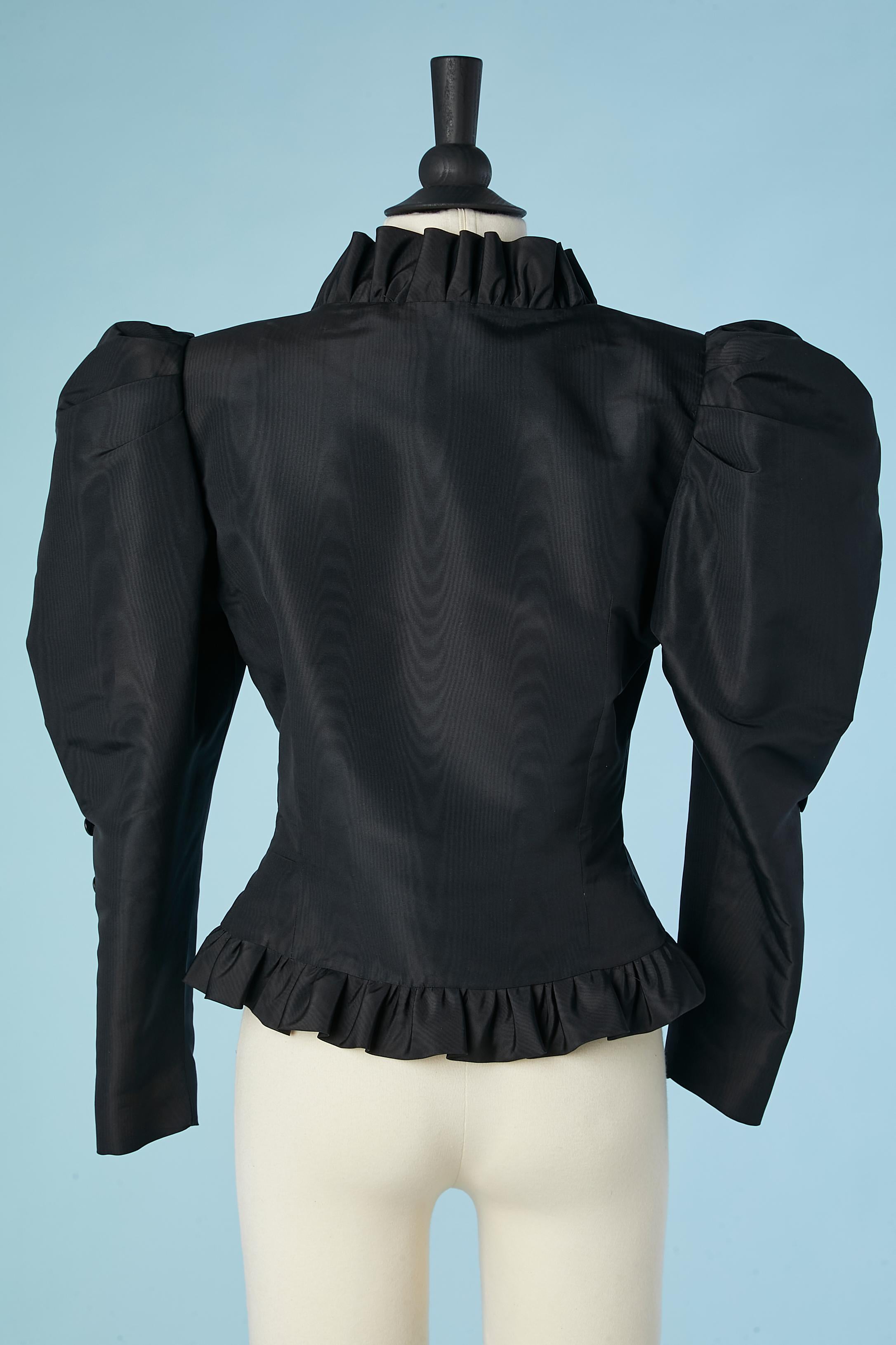 Black taffetas moiré evening jacket with ruffle collar Catagini  1