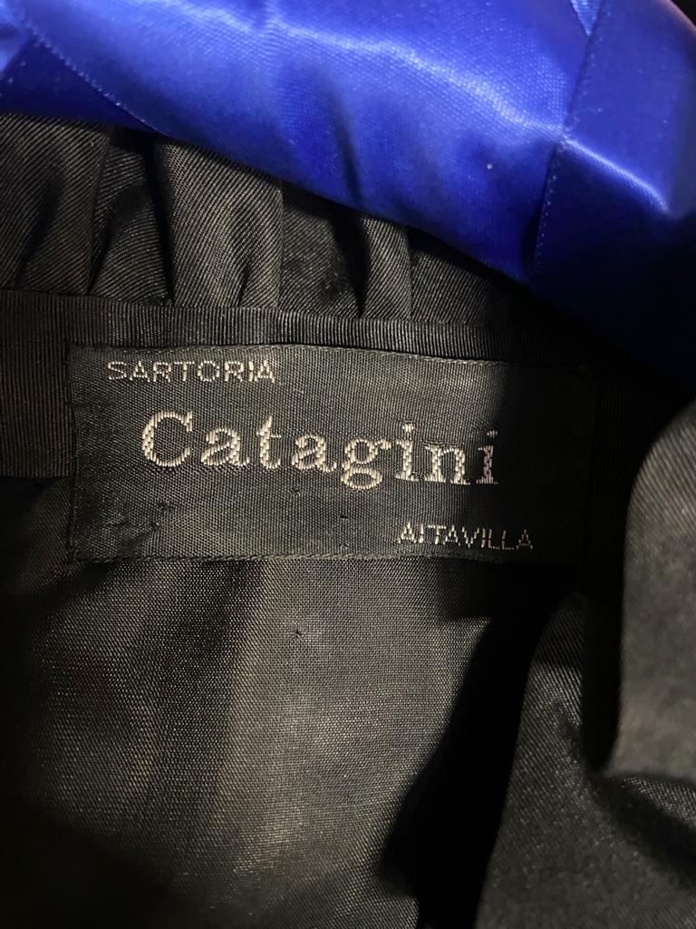 Black taffetas moiré evening jacket with ruffle collar Catagini  2