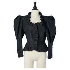 Black taffetas moiré evening jacket with ruffle collar Catagini 