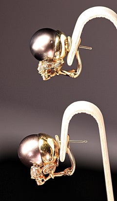 Black Tahitian Pearl and Diamond Earrings by Henry Dunay