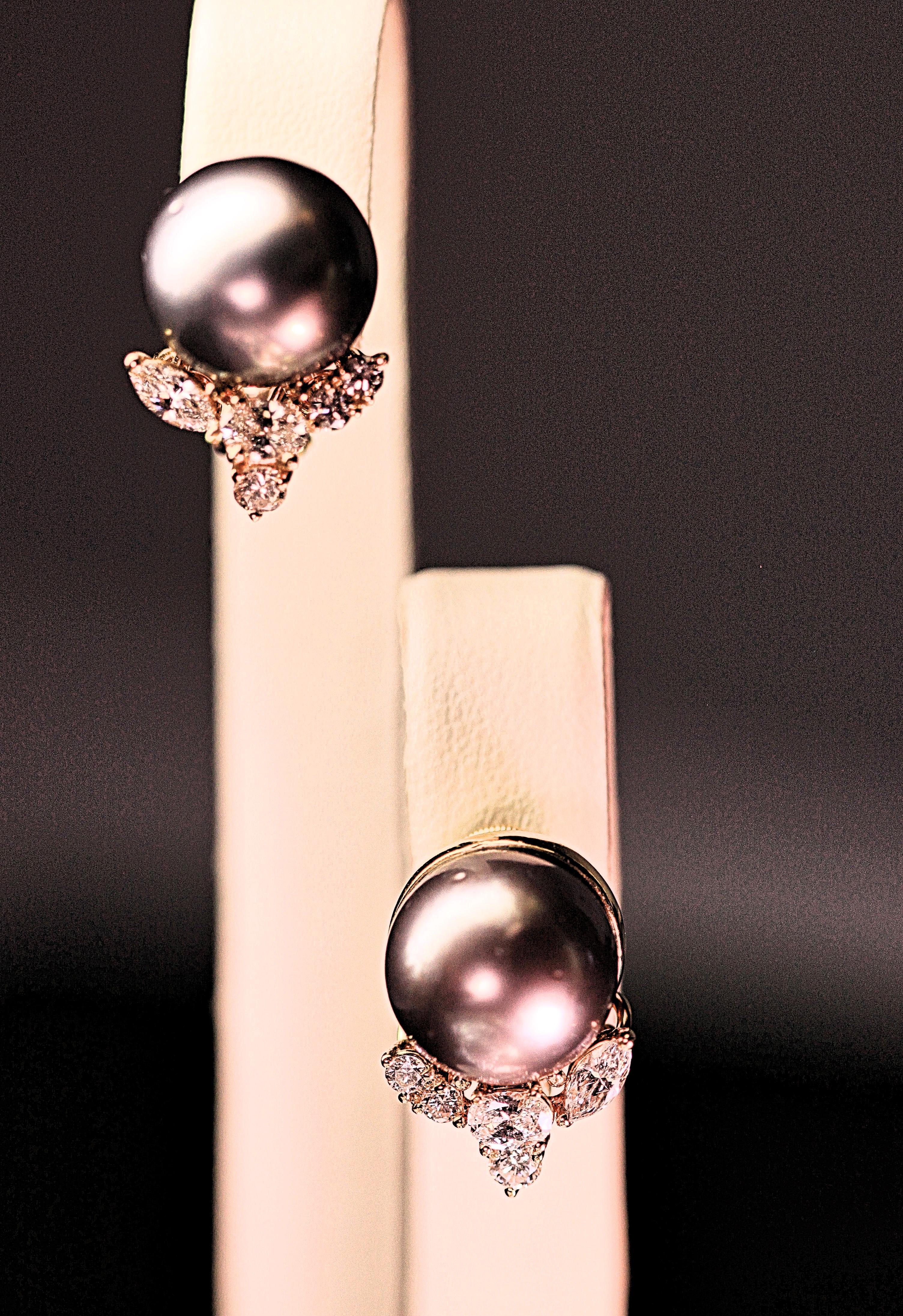 Contemporary  Black Tahitian Pearl and Diamond Earrings by Henry Dunay For Sale