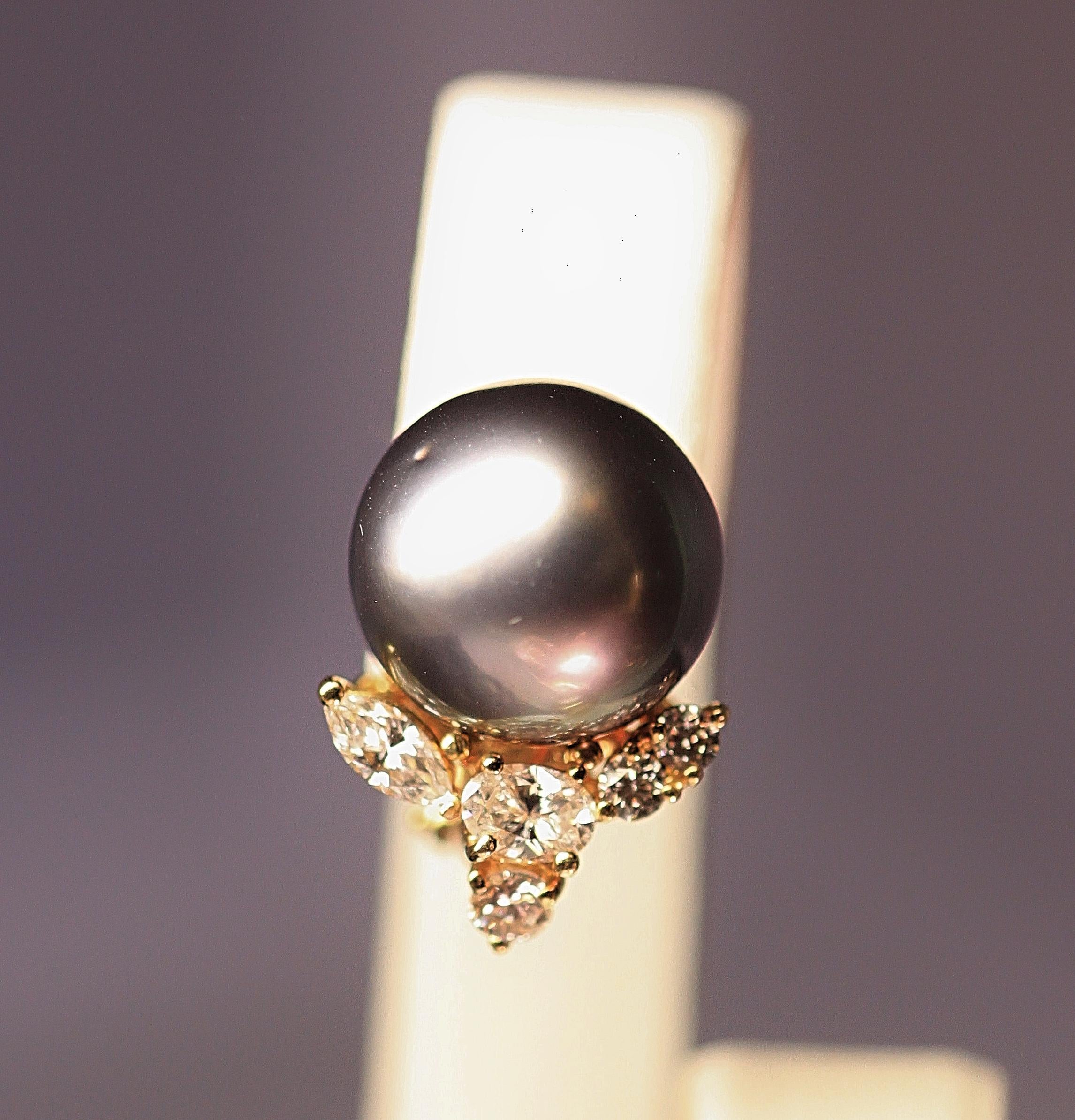 Marquise Cut  Black Tahitian Pearl and Diamond Earrings by Henry Dunay For Sale