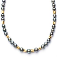 Susan Lister Locke 18-inch Black Tahitian Pearl and 18 Karat Gold Tube Necklace