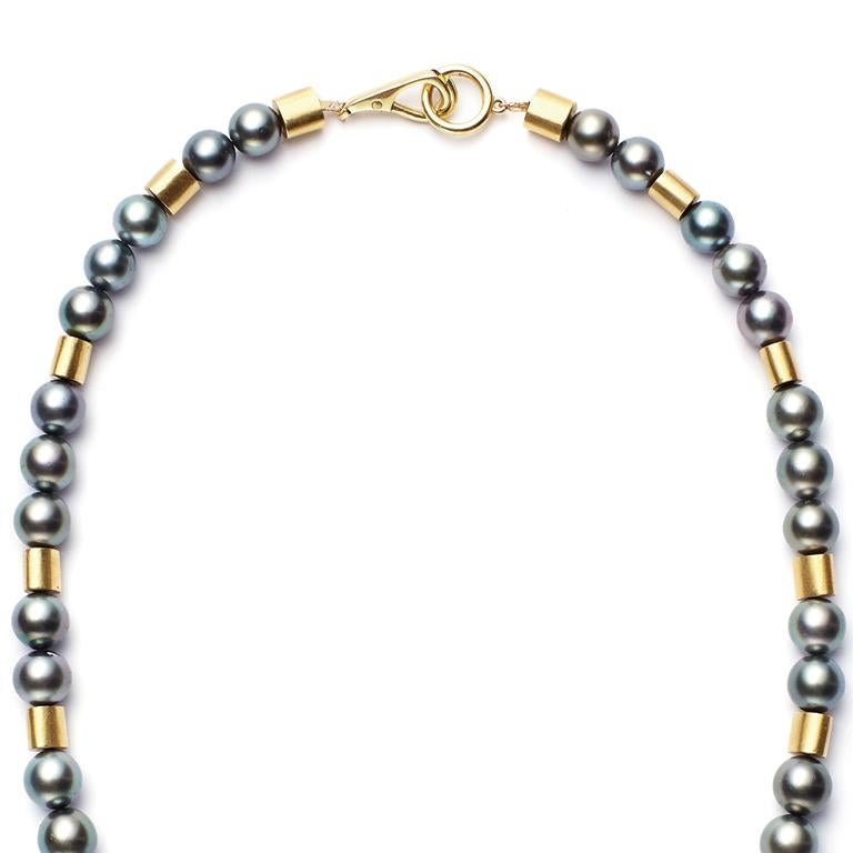 black tahitian pearl and gold tube necklace