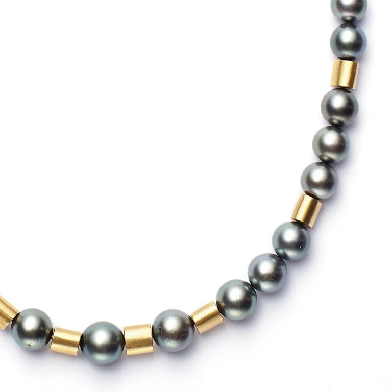 black tahitian pearl and gold tube earrings