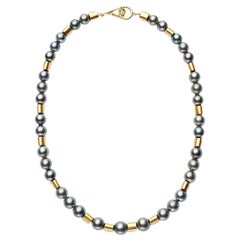 Susan Lister Locke 18-inch Black Tahitian Pearl and 18 Karat Gold Tube Necklace